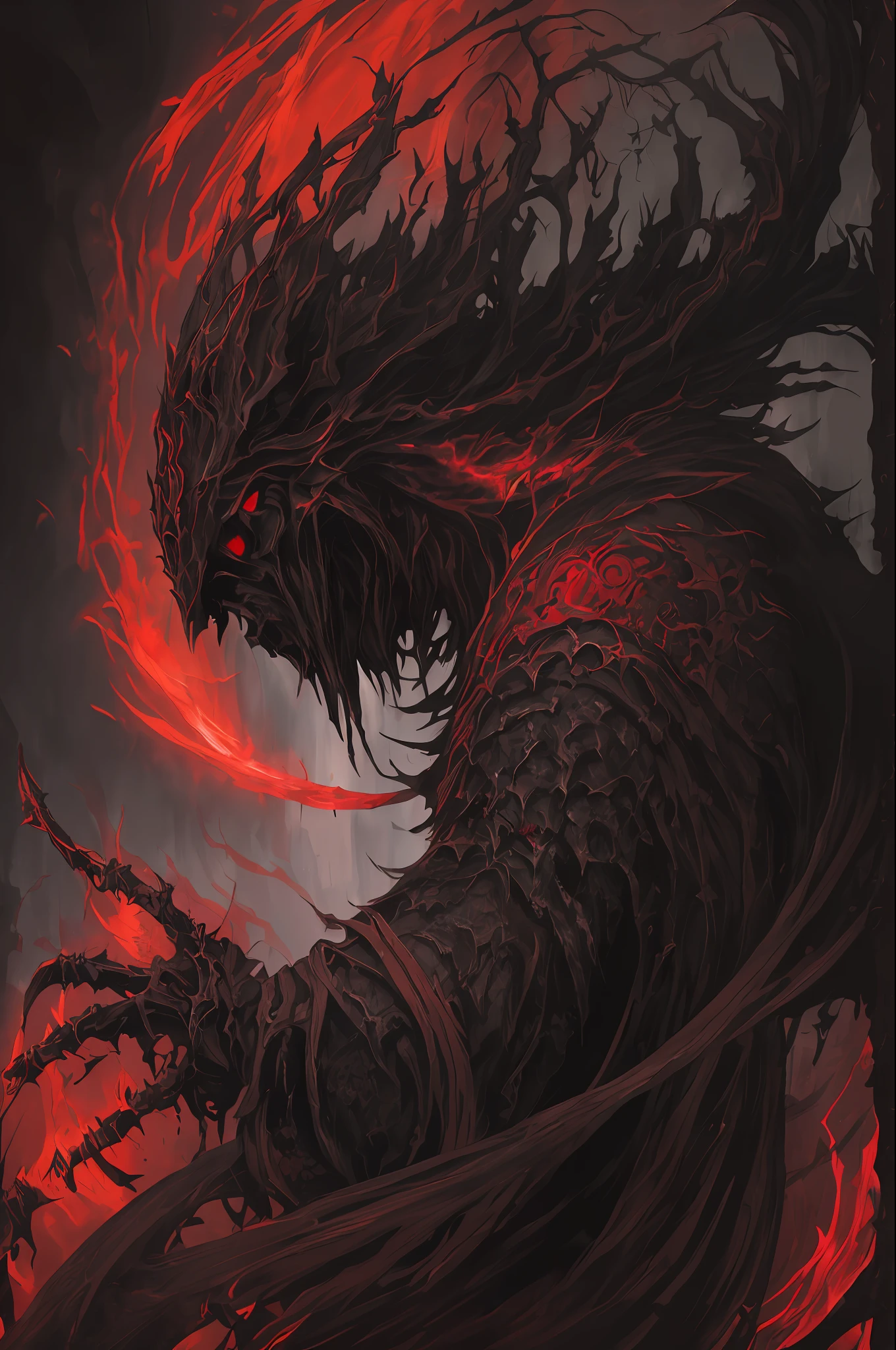 (ashenhard style:1.4), masterpiece, best quality, high quality,(a dark shapeless creature with a dark red glow and red eyes and surrounded by darkness:1.2), (in profile), (darkness:1.2), abstraction, abyssopelagic, award winning photography, Depth of Field, HDR, extremely detailed, trending on artstation, trending on CGsociety, Intricate, High Detail,