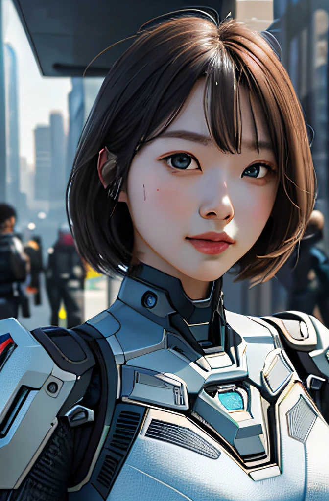 RAW，tmasterpiece，full-body portraits。ultra fine photos，crystal liu，best qualtiy，超高分辨率，Photoreality，rays of sunshine，full-body portraits，stunningly beautiful，，dynamicposes，delicated face，vibrant eyes，（seen from the side），She wears a futuristic Iron Man mech，very highly detailed background，detailed face with，Detailed and complex busy background，untidy，opulent，milkyW，Highly detailed skin，Realistic details of skin，Visible Pore，tack sharp focus，volume fog，8k uhd，digital SLR camera，high qulity，filmgrain，White skin of the，photo-realism，lomography，Huge metropolis in a dystopia of the future , look from down, semi transparent