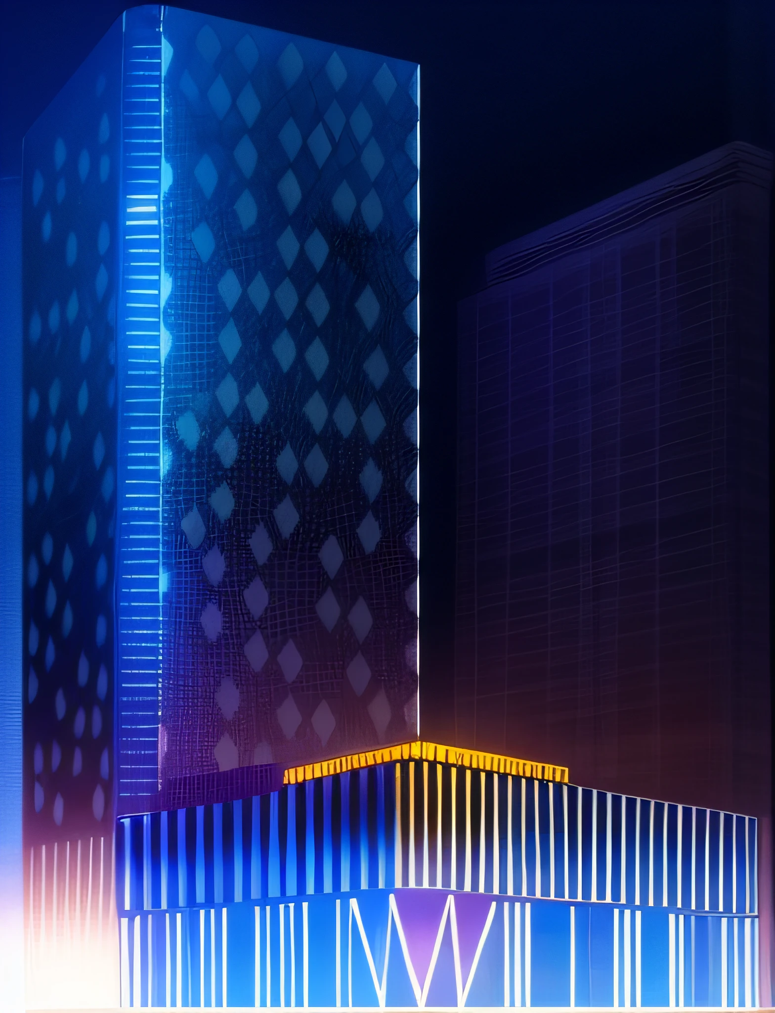 Cyberpunk A futuristic cityscape，The background is at night，Bright lights and bright moon