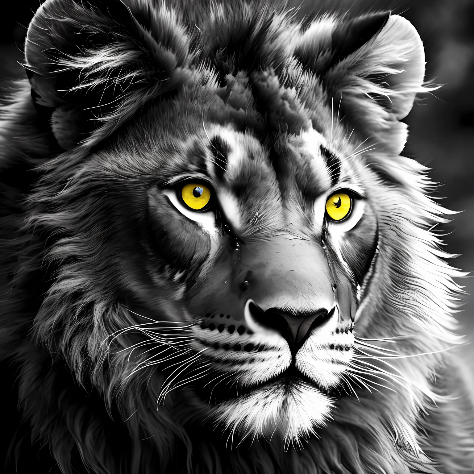 (tmasterpiece) Insanely detailed photo of a black lion with golden eyes, in the style of bio-art, Crude metallicity, Black & White Craftsmanship, Golden African influence, clean color, a closeup of a, The woman, Stock Photo, tmasterpiece, beste-Qualit, hiquality, чрезвычайно детализированные обои CG unity 8k, Landscapes, award-winning photo, HDR, trend on artstation, Trend of CGsociety, intrikate, higly detailed,  电影灯光.