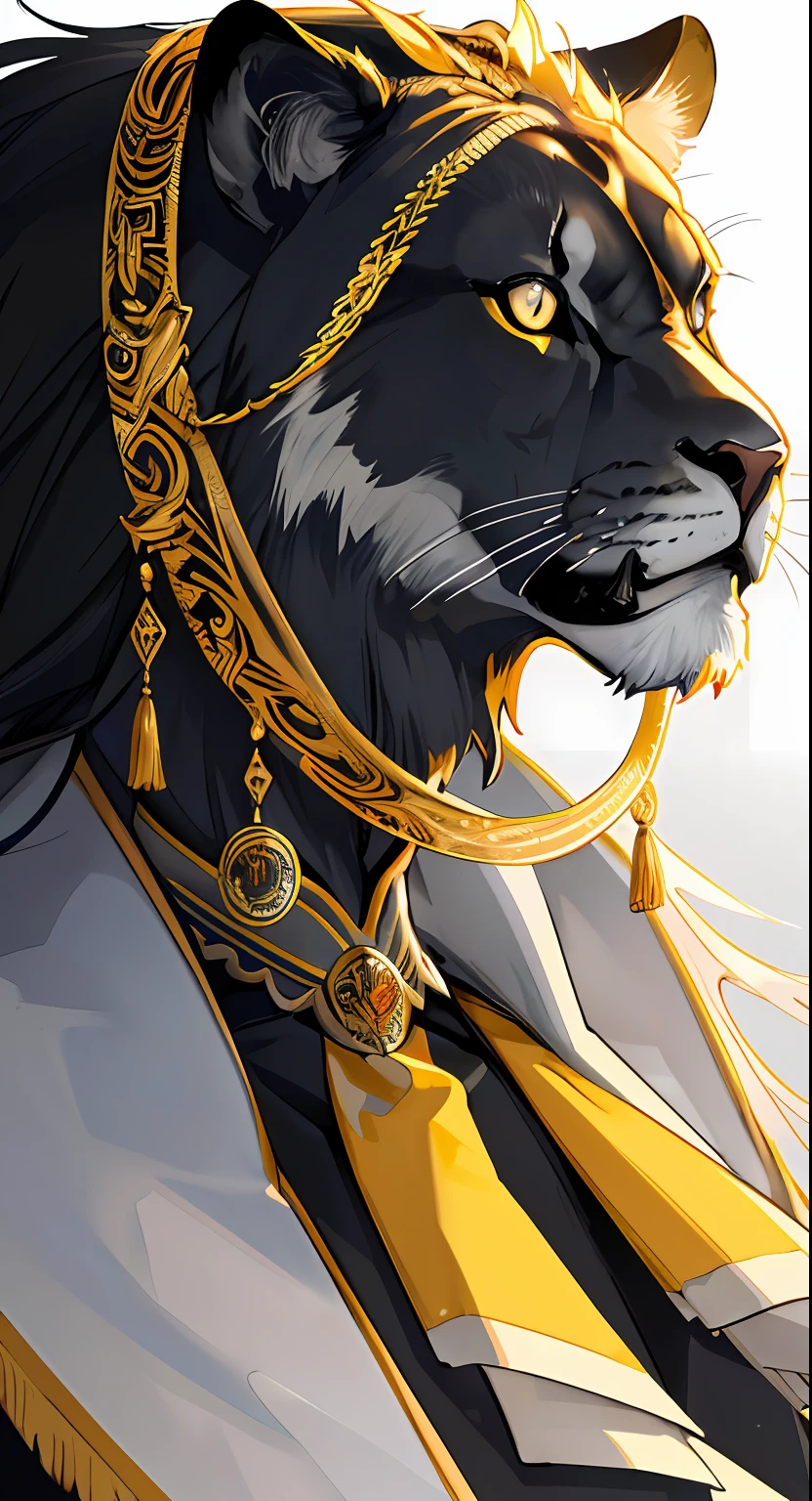 (tmasterpiece) Insanely detailed photo of a black lion with golden eyes, in the style of bio-art, Crude metallicity, Black & White Craftsmanship, Golden African influence, clean color, a closeup of a, The woman, Stock Photo, tmasterpiece, beste-Qualit, hiquality, чрезвычайно детализированные обои CG unity 8k, Landscapes, award-winning photo, HDR, trend on artstation, Trend of CGsociety, intrikate, higly detailed, 电影灯光.