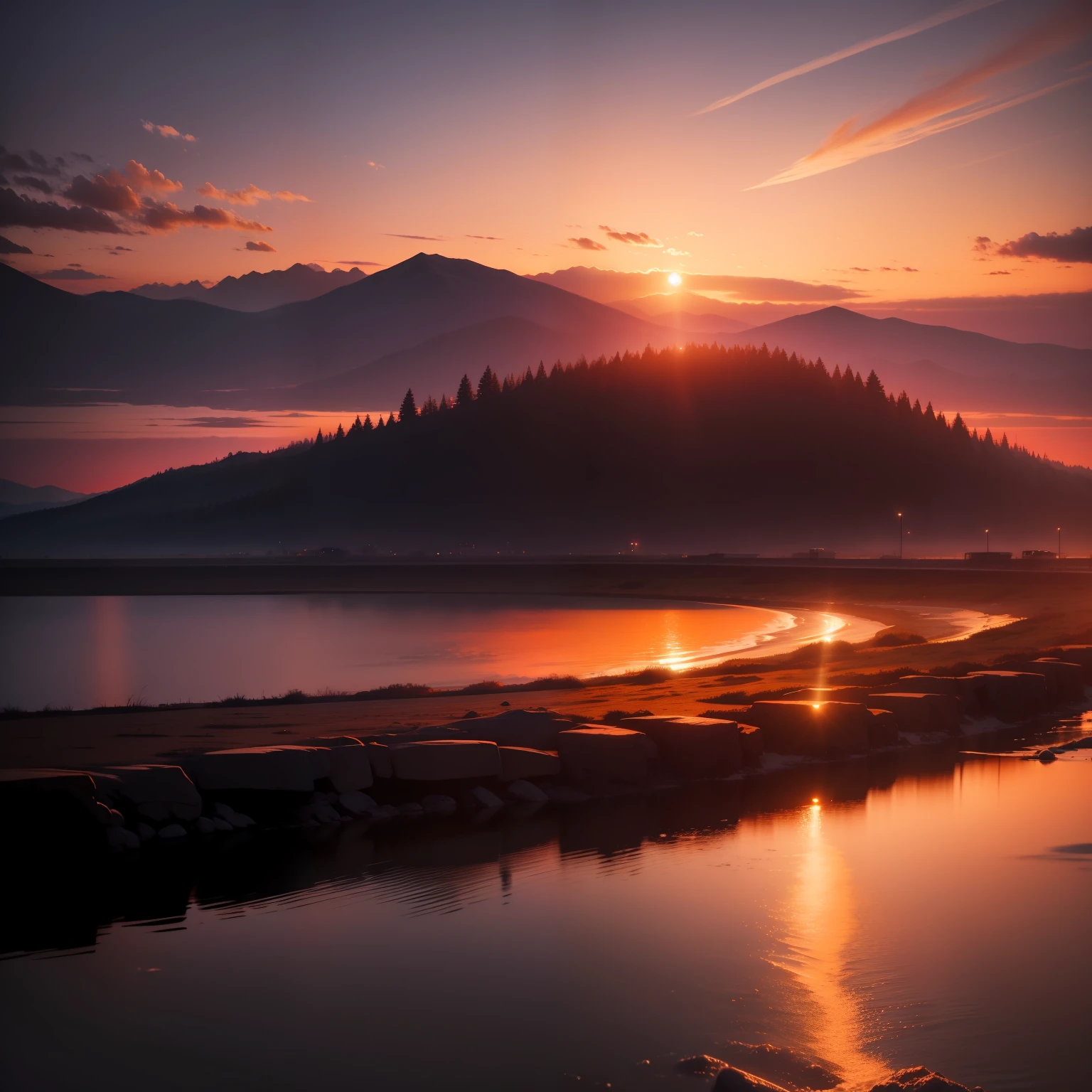 The afterglow of the setting sun，Best image quality 8K，