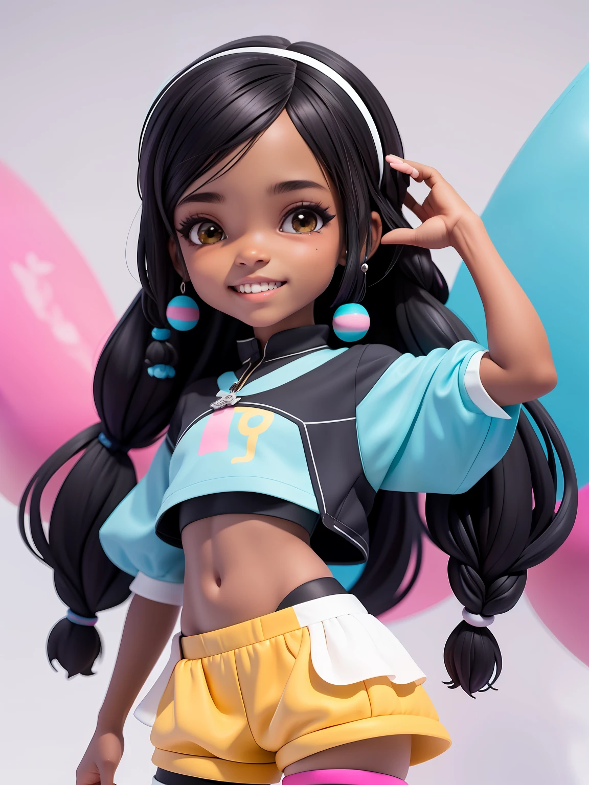 Avatar menira, roupas leves, sorriso claro, corpo inteiro, cabelo mesclado, moderno, Modern accessories, fundo tom pastel , colorido e simples.