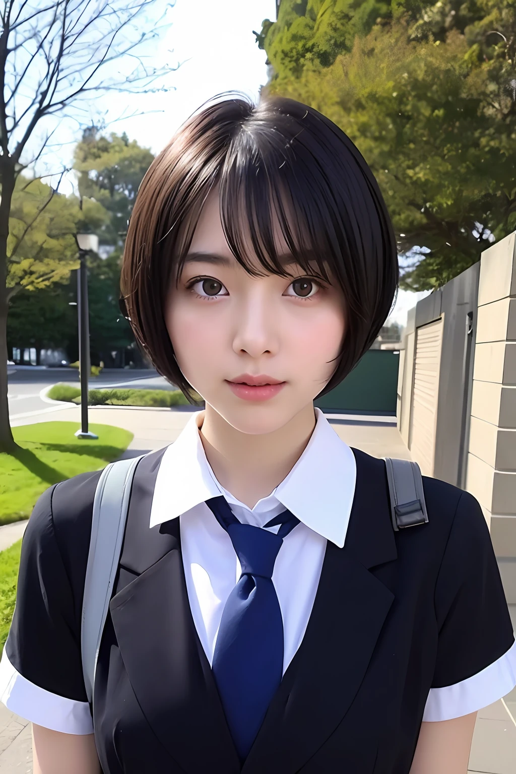 hi-school girl、short-hair、in school uniform、Schools