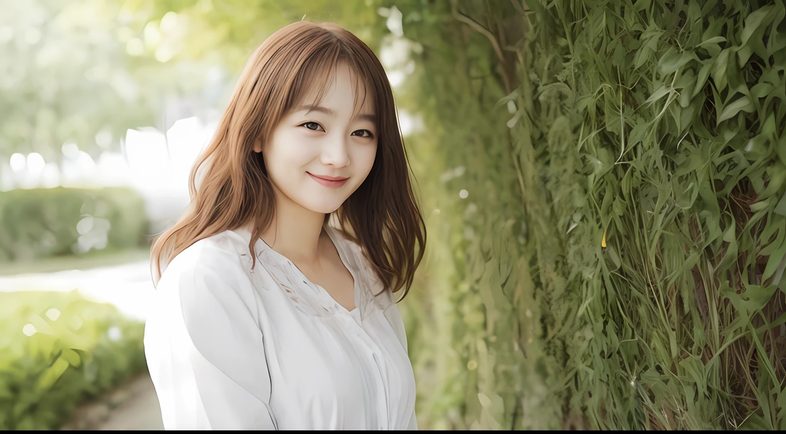 Realistic pictures of cute girls、A smile、White blouses、a miniskirt、Panchira、Bokeh