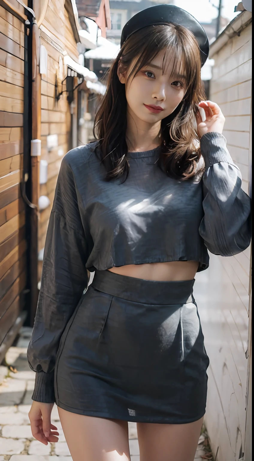 ((Realistic lighting、top-quality、8K、tmasterpiece:1.3))、Focus:1.2、1girl in、Perfect figure:1.4、Slim abs:1.1、(outside of house、natta:1.1)、the city street、Super fine face、Narrow-eyed、二重まぶた、The blonde、Gray hair、Dresses of random colors、