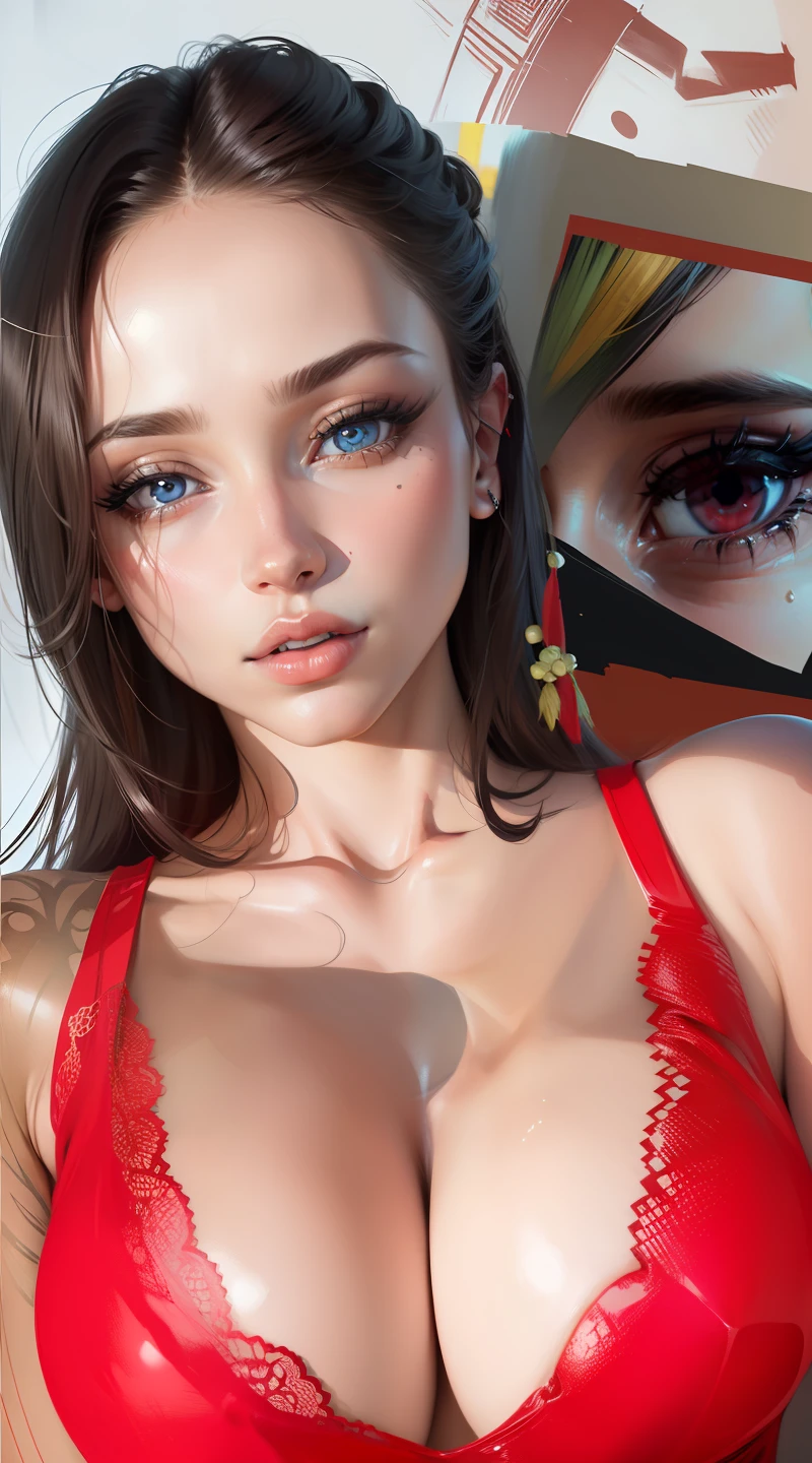 Olhos escuros detalhado, rosto liso sem tatuagem, large lips detailed red