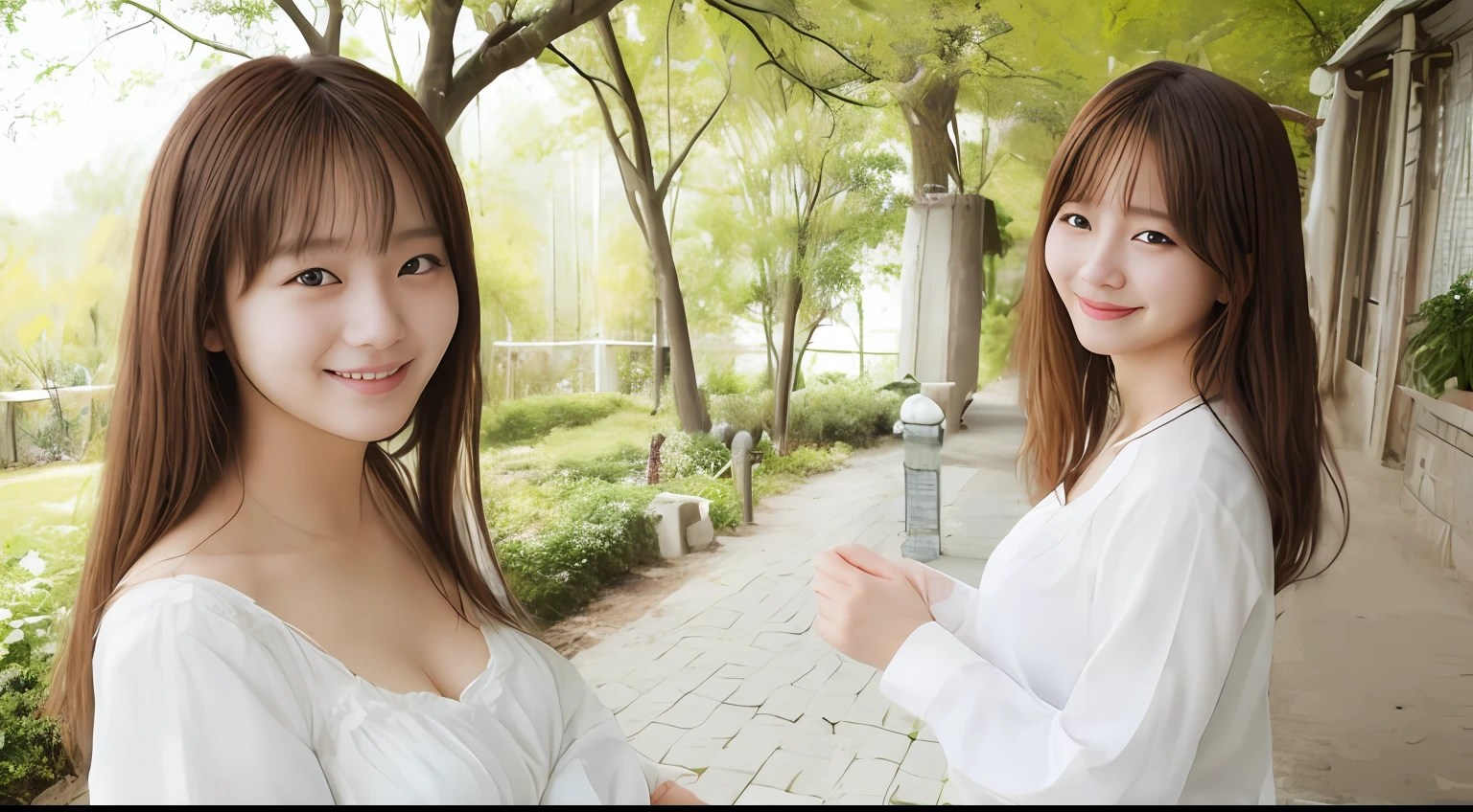 Realistic pictures of cute girls、A smile、White blouses、a miniskirt、Panchira、Bokeh