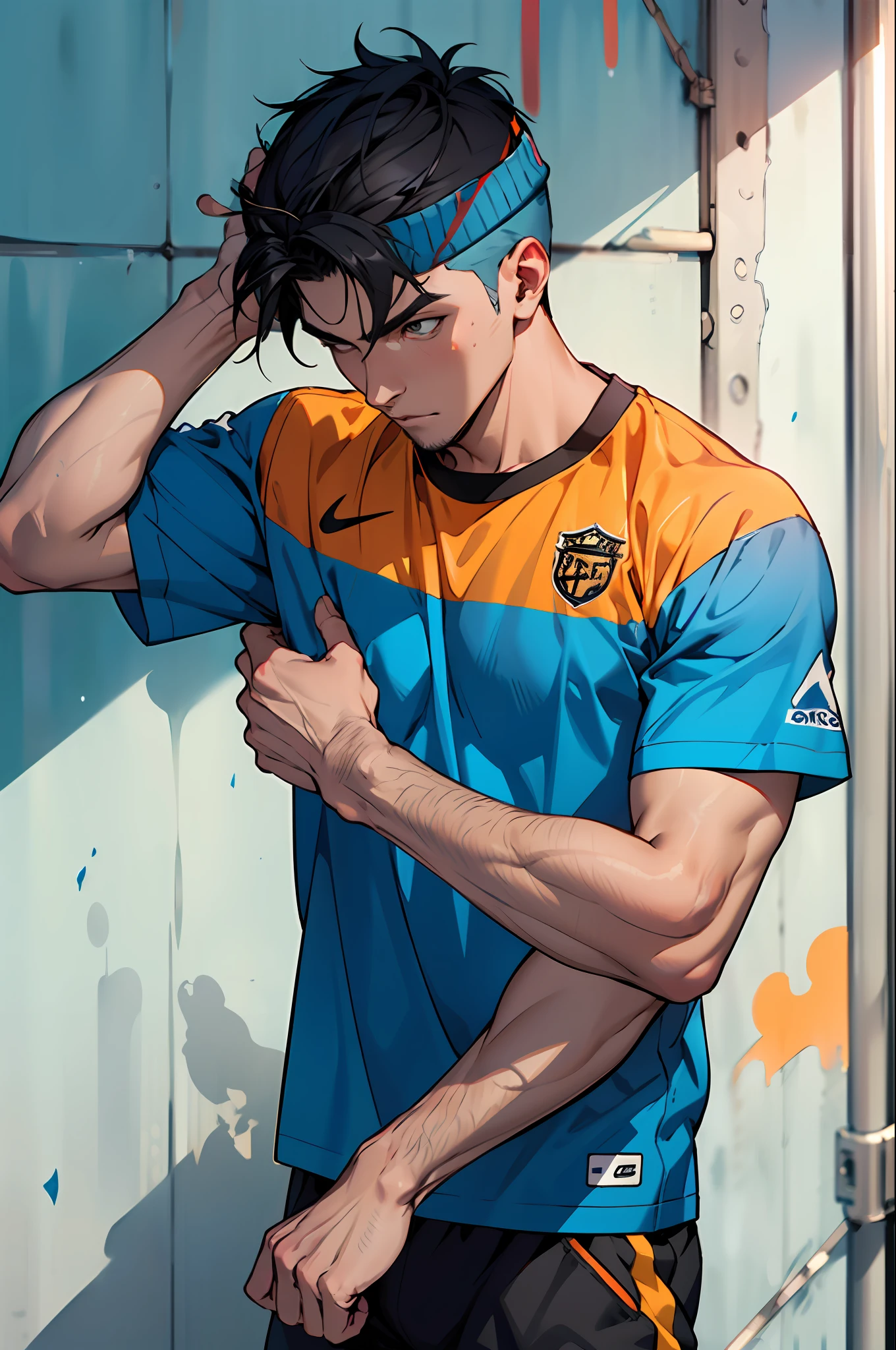 Crie uma camisa esportiva com as cores laranja e azul