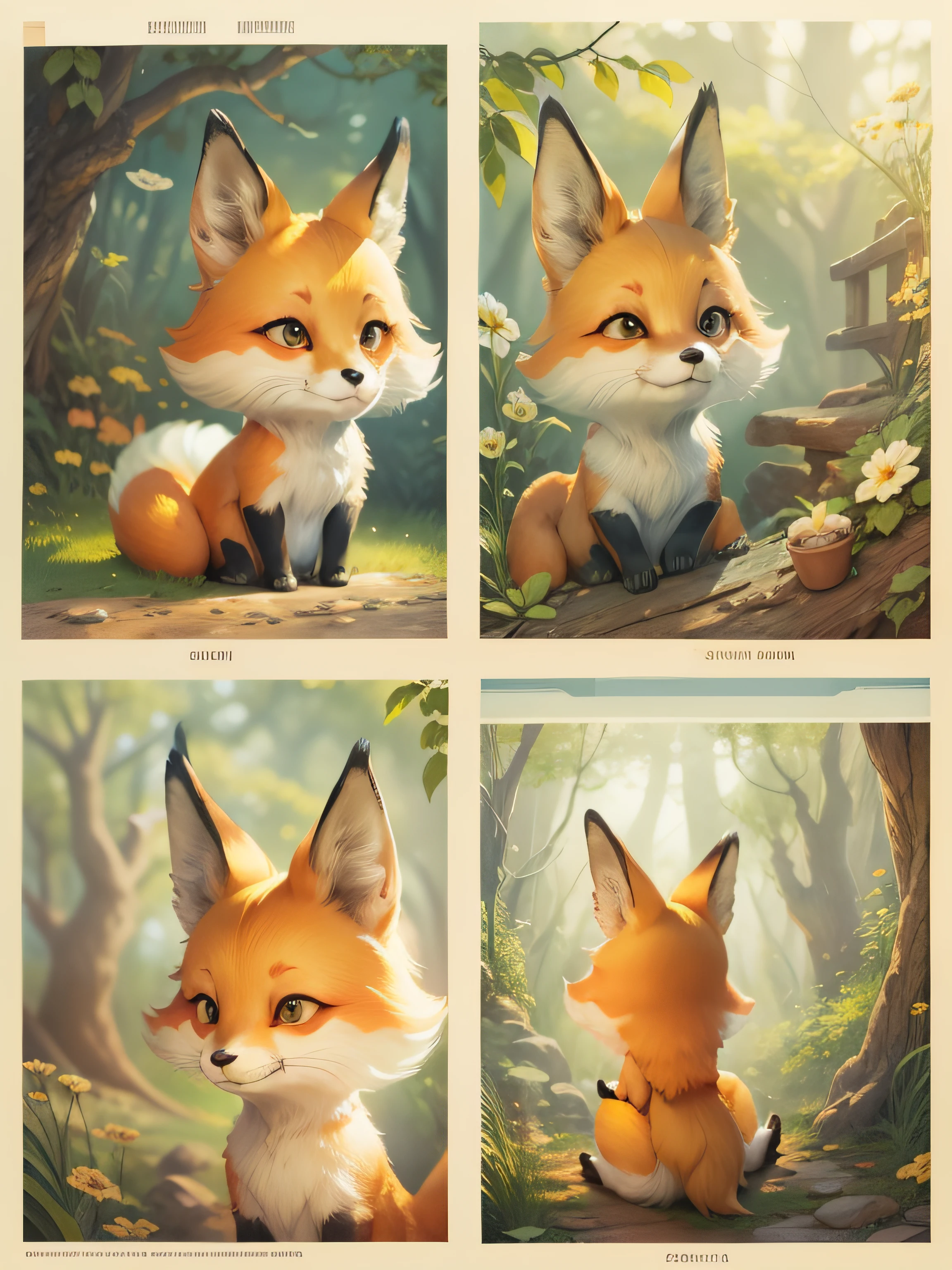 Fairy tale picture book,Super cartoon,Two-dimensional picture,fox ear,fox tails,Q version of sister and her friends,Dreamy,high qulity,16K resolution,(best qualtiy),(tmasterpiece),super-fine,Detailed pubic hair,Accurate