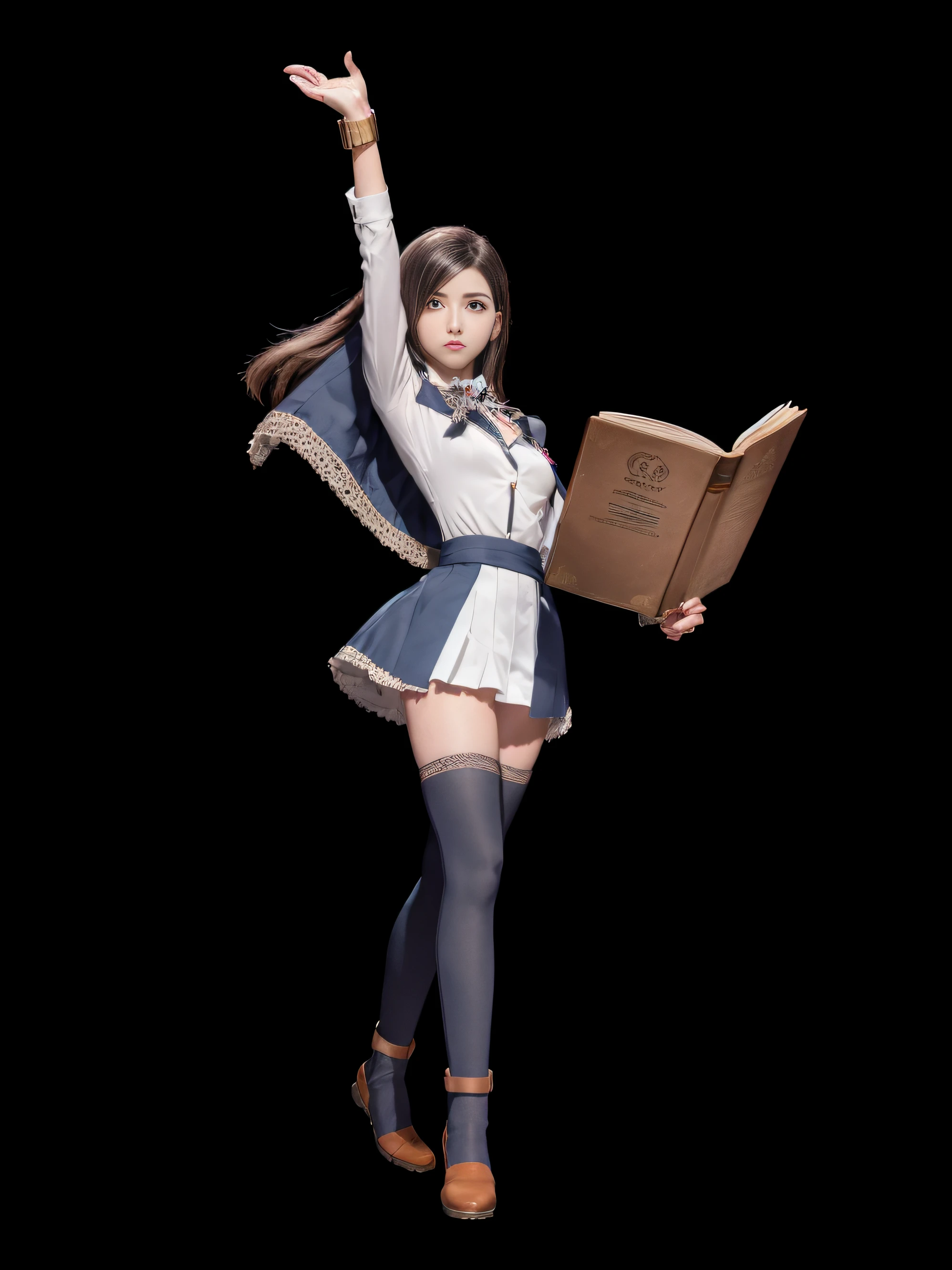 Anime girl with book in hand and raised arm, protagonista feminina 👀 :8, Beatriz Azul, Marin Kitagawa Fanart, Ace Estilo Advogado, render de abril, Personagem de anime feminino, hinata hyuga, Yayoi Kasuma, Maya Fey, da Ace Advogado, Chiaki Nanami, Danganronpa, Em Phoenix Wright Ace advogado, arte oficial do personagem, expression serious, rosto angelical, blue eyes, olhos bravos, olhos expressivos