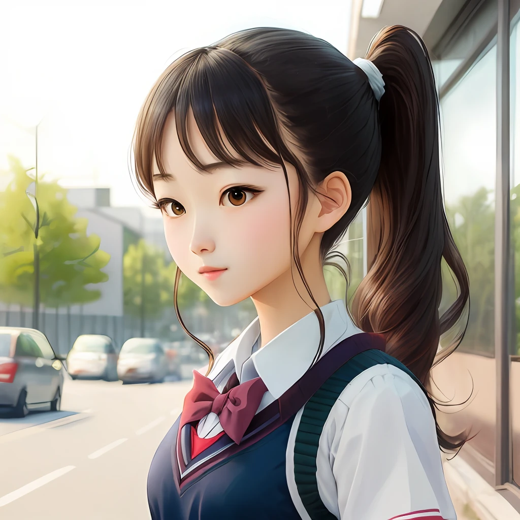 Double ponytail cute school uniform high school student
