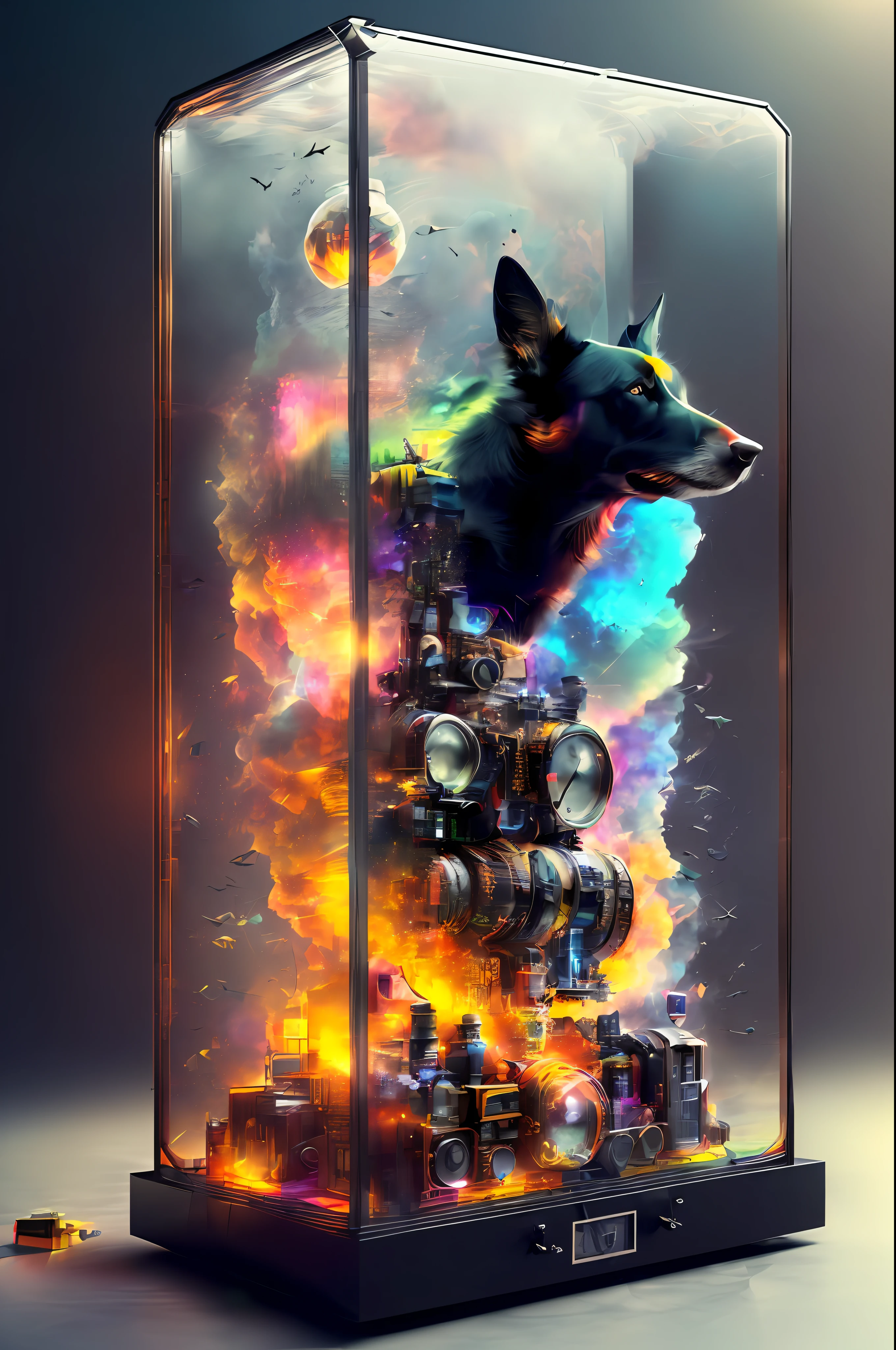 knollingcase, black dog, (((vibrant, photo realistic, realistic, dramatic, sharp focus, 8k)))