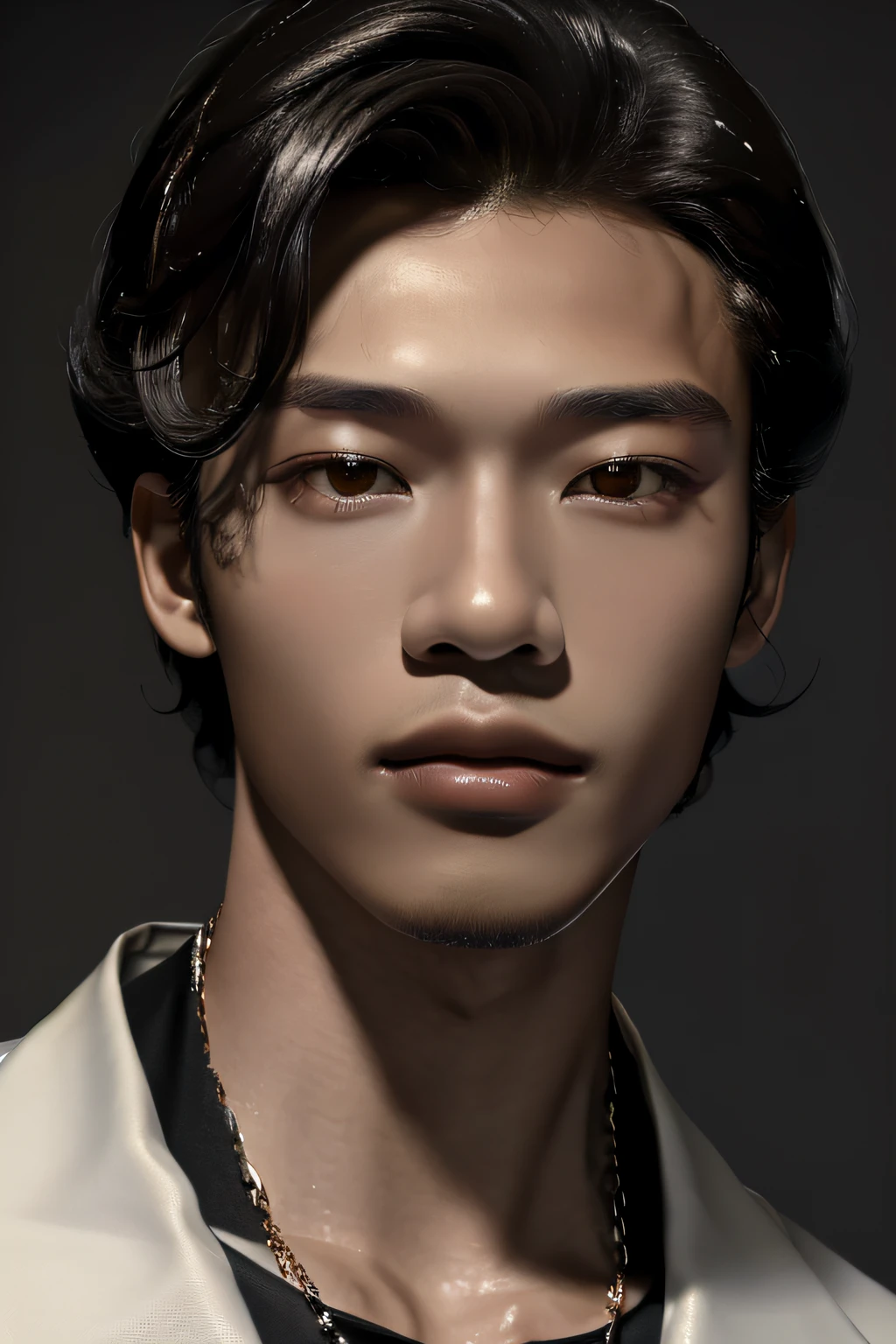 (masterpiece:1.2),(best_quality:1.4),(highres:1.1),(ultra-detailed:1.2),1 man,korean,good_shoulder,fashion_model,model_pose,(black male perm hair),(eye close-up),model,(handsome) Clear eyes,Men's Hairstyle,black eyes,