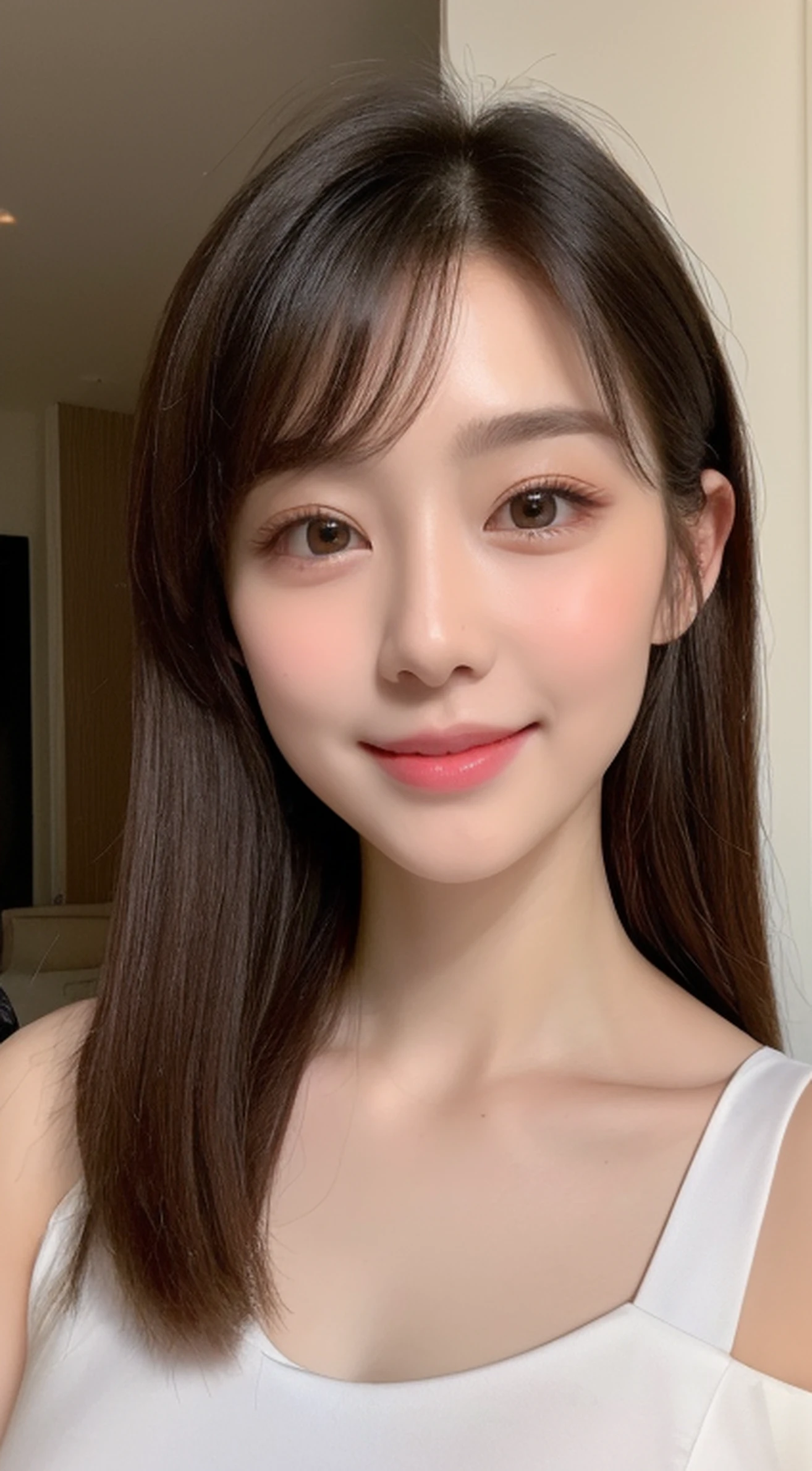 ((Best Quality, 8K, Masterpiece: 1.3)), 1girl, Slim Abs Beauty: 1.3, (Hairstyle Casual, Big Breasts: 1.2), Dress: 1.1, Super Fine Face, Delicate Eyes, Double Eyelids, Smile, Home