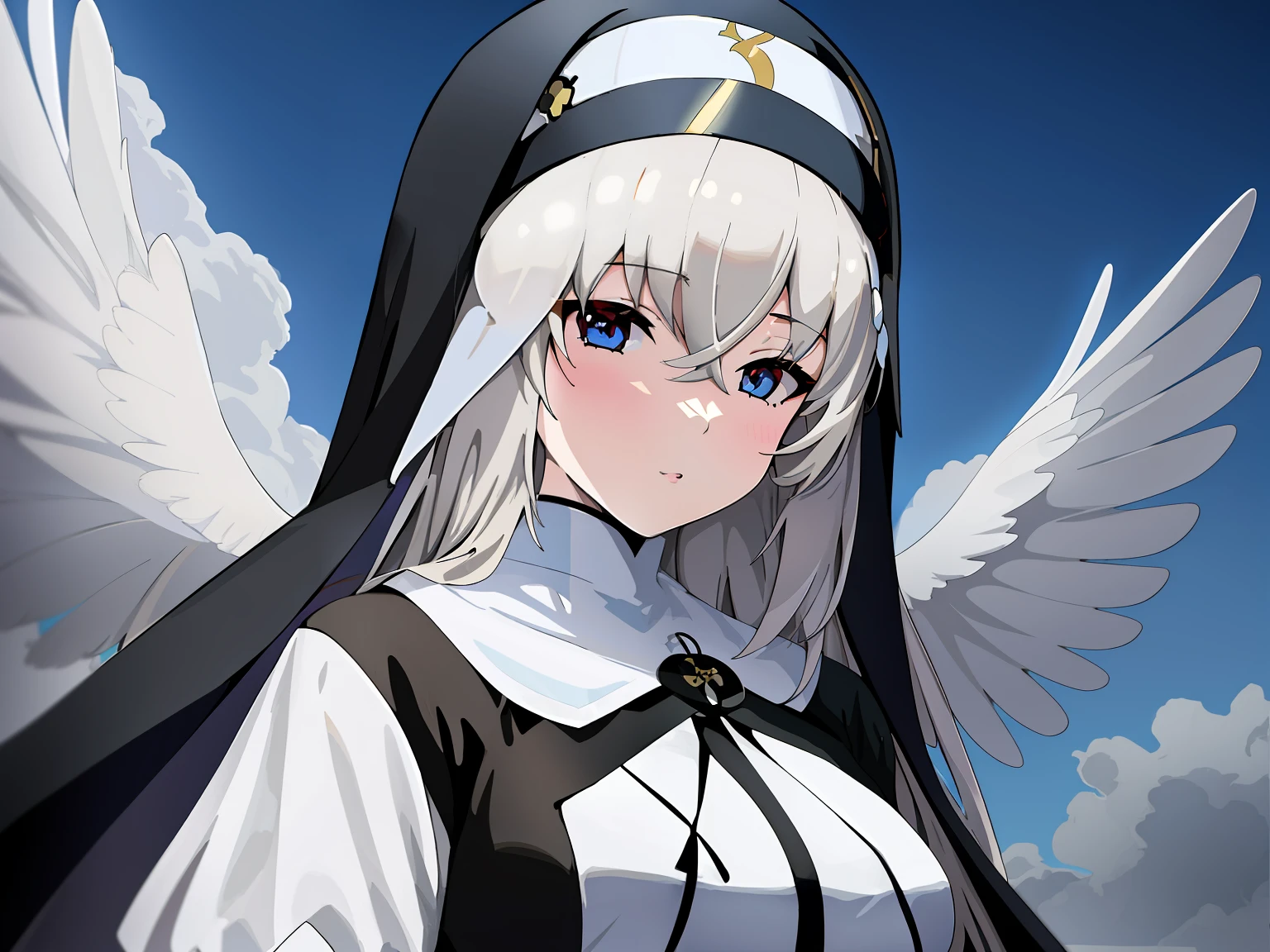 Anime image of a nun with golden hair and blue eyes, nun, Detailed Digital Anime Art, digital anime art, guweiz on pixiv artstation, guweiz on artstation pixiv, digital anime illustration, from girls frontline, nun outfit, artwork in the style of guweiz, digital art on pixiv, girls frontline cg, Angelic face,