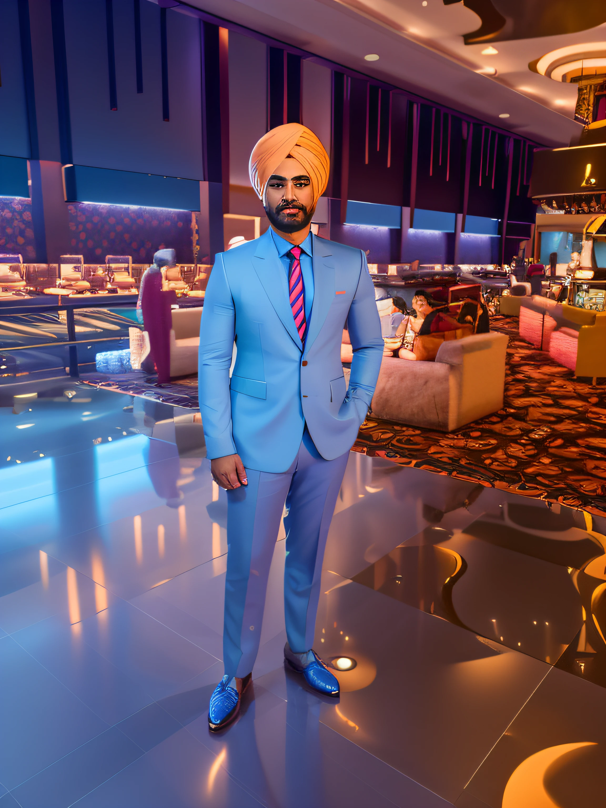 Replace the background with an unchanged face and turban, maintaining the same expression and pose. Optimize for 8k resolution and create an avatar-style profile photo with a realistic face.