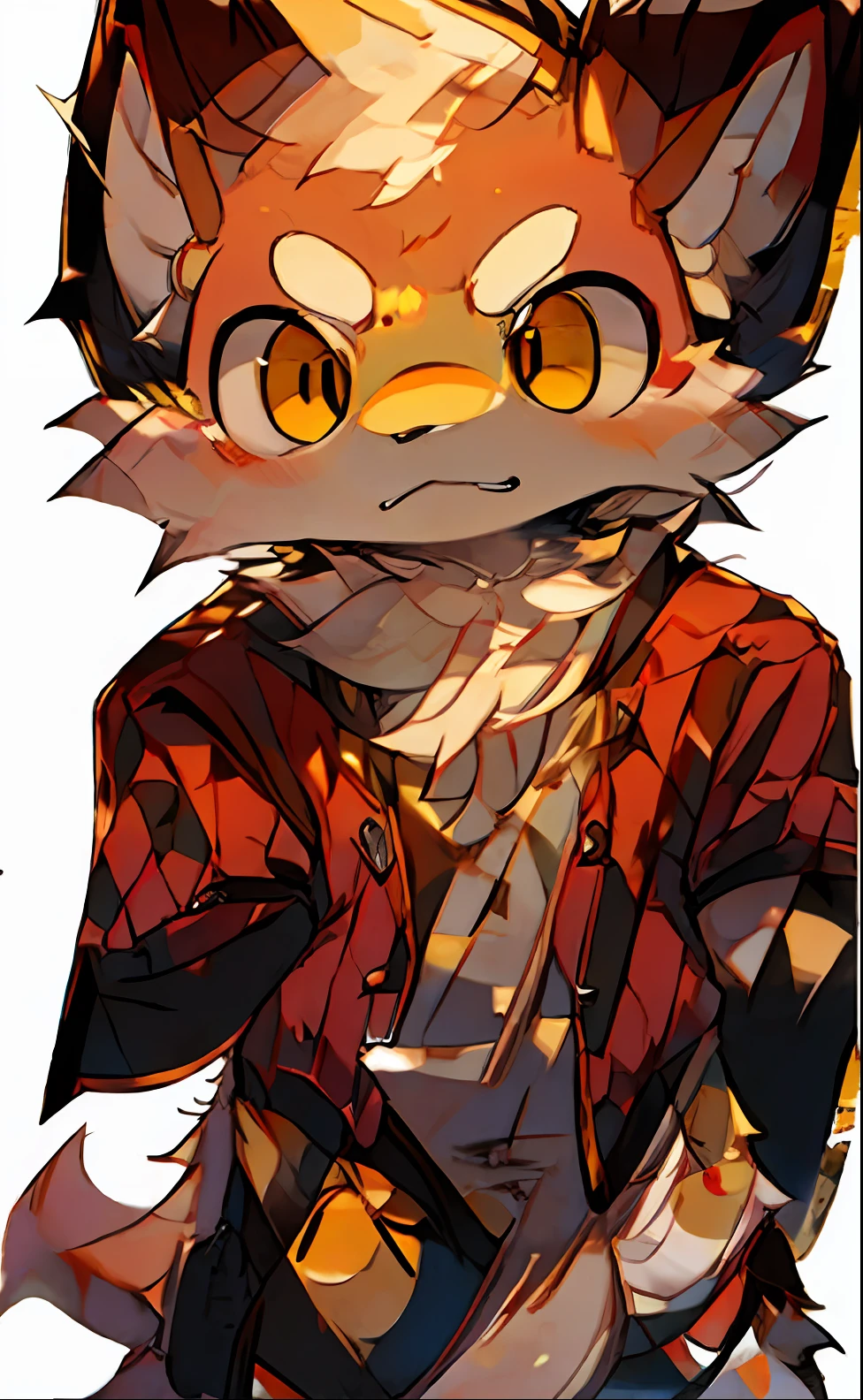red fox,adolable,Yellow face,Angry expressions,Realistic painting style,background town