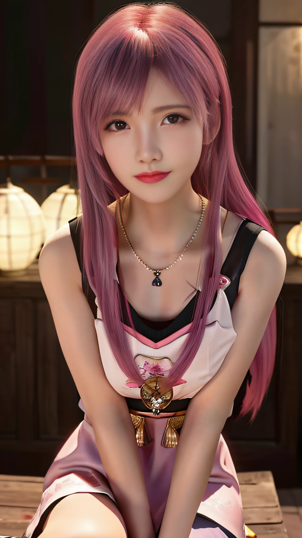 best quality, masterpiece, highres, 1girl,china dress,hair ornament,necklace, jewelry,Beautiful face,upon_body, tyndall effect,photorealistic, dark studio, rim lighting, two tone lighting,(high detailed skin:1.2), 8k uhd, dslr, soft lighting, high quality, volumetric lighting, candid, Photograph, high resolution, 4k, 8k, Bokeh, pink hair,,