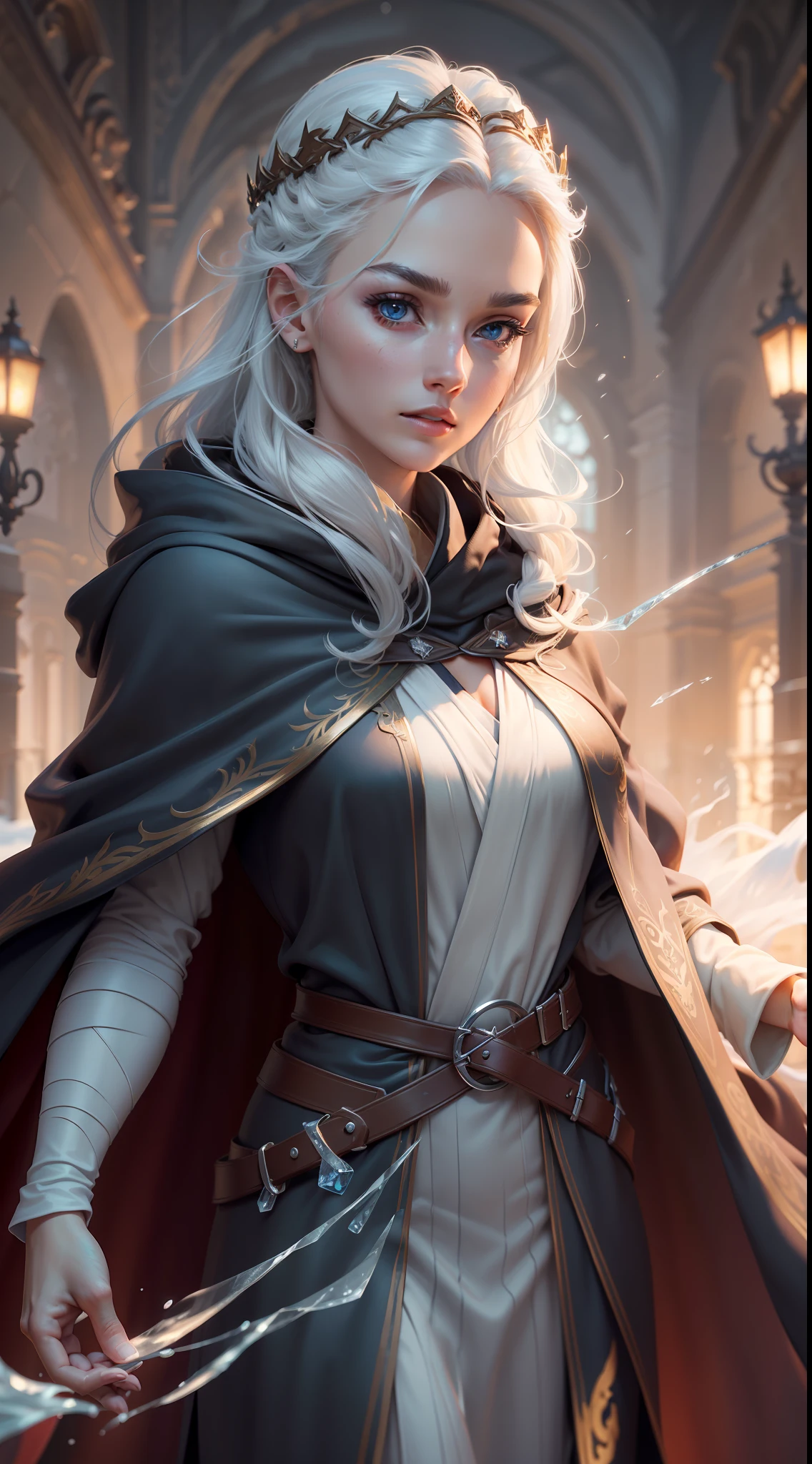 (Realistic,realisticlying),(tmasterpiece:1.5),(Icy background,Will ice magic:1.5),concept-art,Complicated details,highly detailed,realisticlying,3d,8K rendering,unreal-engine,sliver long hair,
dynamicposes,best qualtiy,A high resolution,(photorealiscic face:1.1),(hyper realisitc:1.3),perfect eyes,(shiny skins:1.2),(((Hairstyles))),
(((high-quality eyes,face with high quality,High quality eyebrows,perfect hand))),
(very highly detailed background),((1girll)),((((Flowing cloak,robe))),Golden Legend,depth of fields