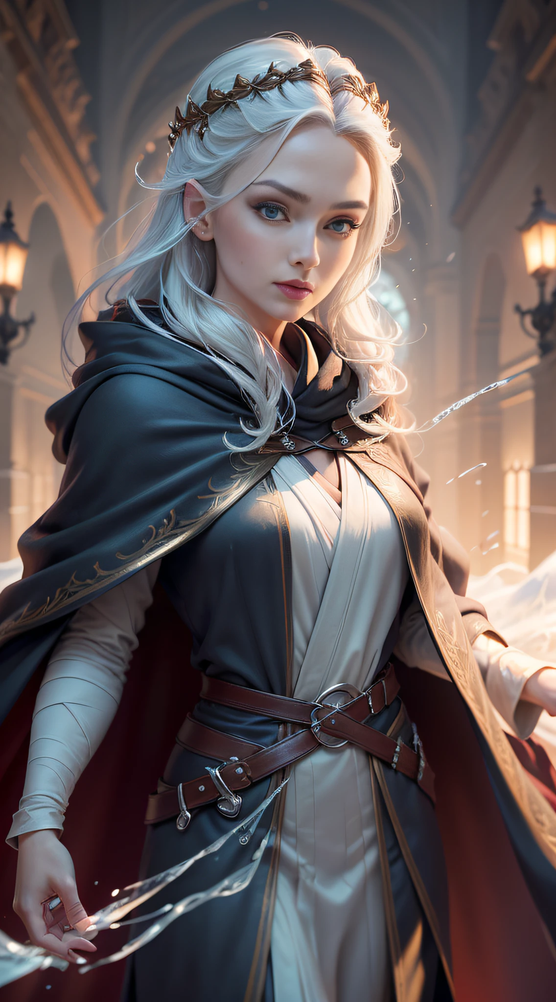 (Realistic,realisticlying),(tmasterpiece:1.5),(Icy background,Will ice magic:1.5),concept-art,Complicated details,highly detailed,realisticlying,3d,8K rendering,unreal-engine,sliver long hair,
dynamicposes,best qualtiy,A high resolution,(photorealiscic face:1.1),(hyper realisitc:1.3),perfect eyes,(shiny skins:1.2),(((Hairstyles))),
(((high-quality eyes,face with high quality,High quality eyebrows,perfect hand))),
(very highly detailed background),((1girll)),((((Flowing cloak,robe))),Golden Legend,depth of fields