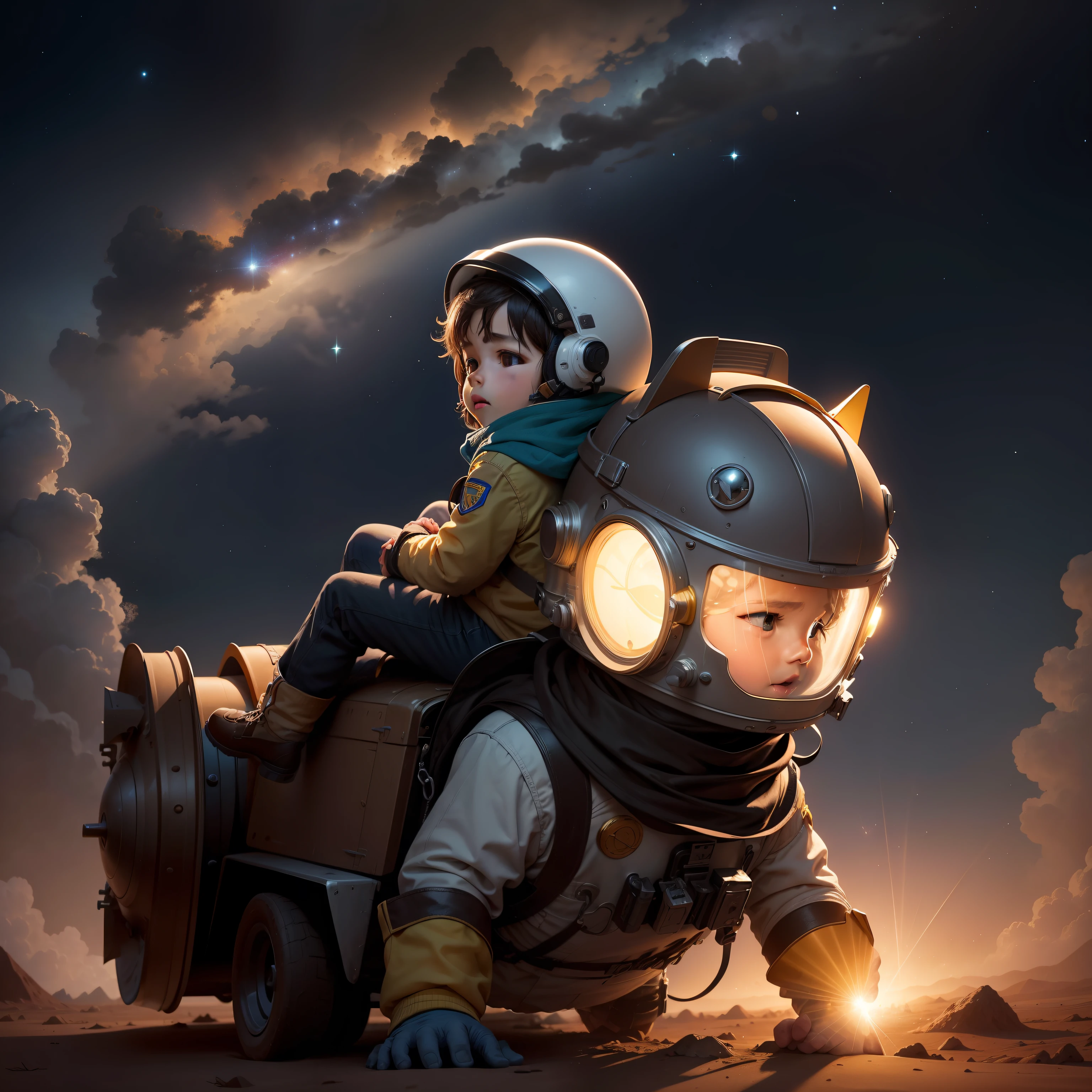 The Beginning of the Journey Once upon a time there was a little explorer named Leo, who dreamed of traveling through outer space. Certo dia, while looking at the bright stars in the night sky, ele decidiu que estava na hora de realizar seu sonho. With the help of your imagination and creativity, He waited for a spaceship made of cardboard boxes and duct tape.A Decolagem Corajosa Com sua nave pronta, Leo se preparou para uma grande jornada. He donned a helmet made from a pot and tied a colorful scarf around his neck, sentindo-se como um verdadeiro astronauta. With a little push, sua nave decolou do quintal, voando pelo ar enquanto ele fazia barulhos de foguetes com a boca.