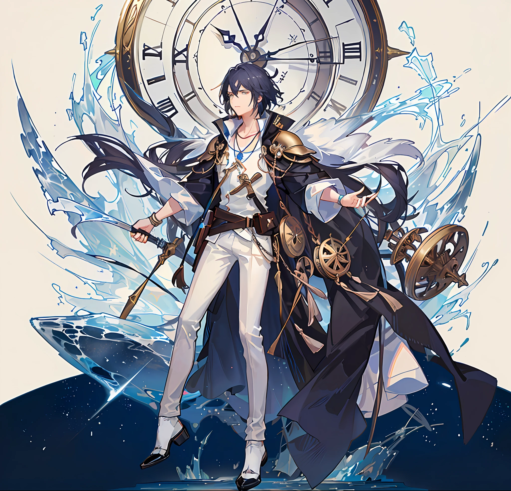 mtu, Floating Island armed with a spear, There is a huge clock behind him, A box beside him, necklace around the neck, In the middle of the universe, Stand in the center,There are cracks around it