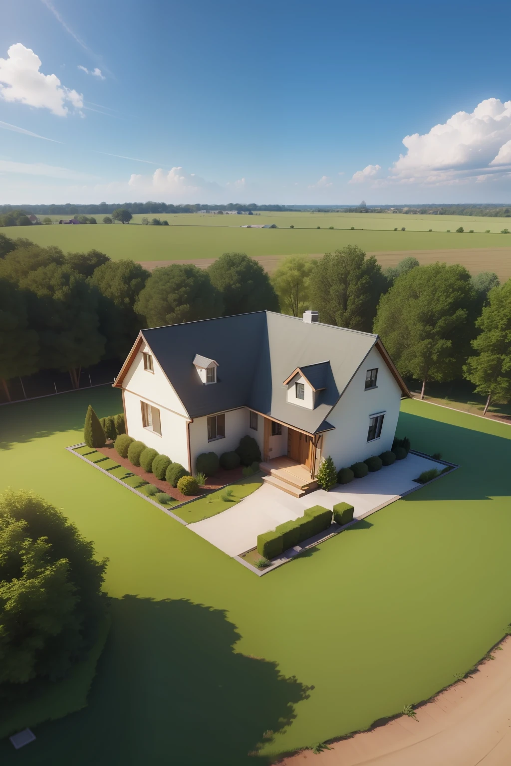 3d image of a plot of land with a small property built on top