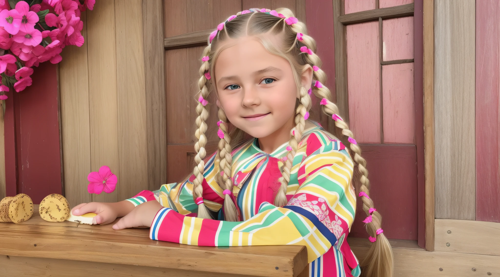 GIRL CHILD 10 YEARS OLD, Russian blonde in braids, Banana split