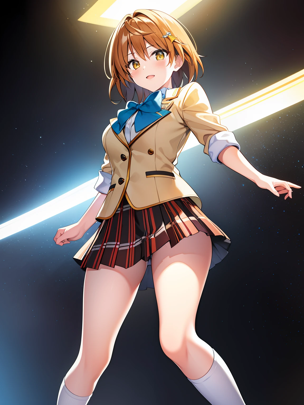 (hyper extreme detailed),(masterpeace),(hyper extreme),(photorealistic),CG,(colour:1.1), beautiful lighting,light from the front,solo,1girl,white background, full body, 
 yuusaki_riko,orenge hair,short hair,yellow eyes,school uniform,