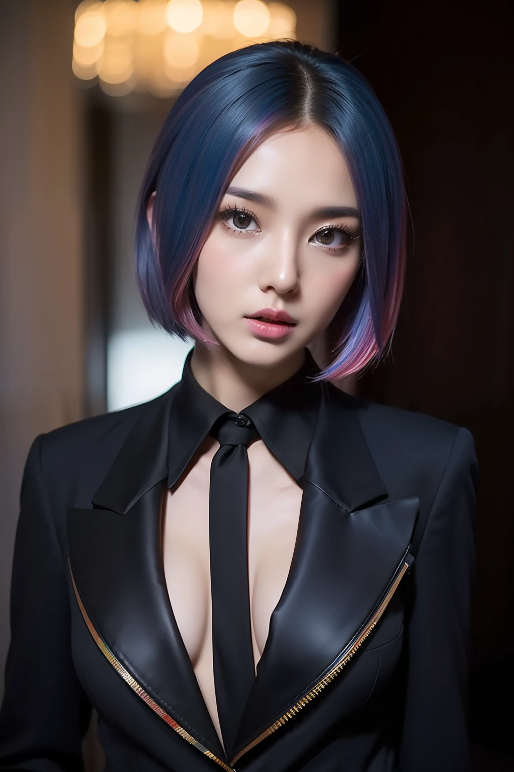 soldier suit girl, gun, superlative, masterpiece, seduction, full body, heavy makeup, hair ties, slightly open mouth, big eyes, glossy, very pretty face, slender waist, sex pack, rainbow hair
