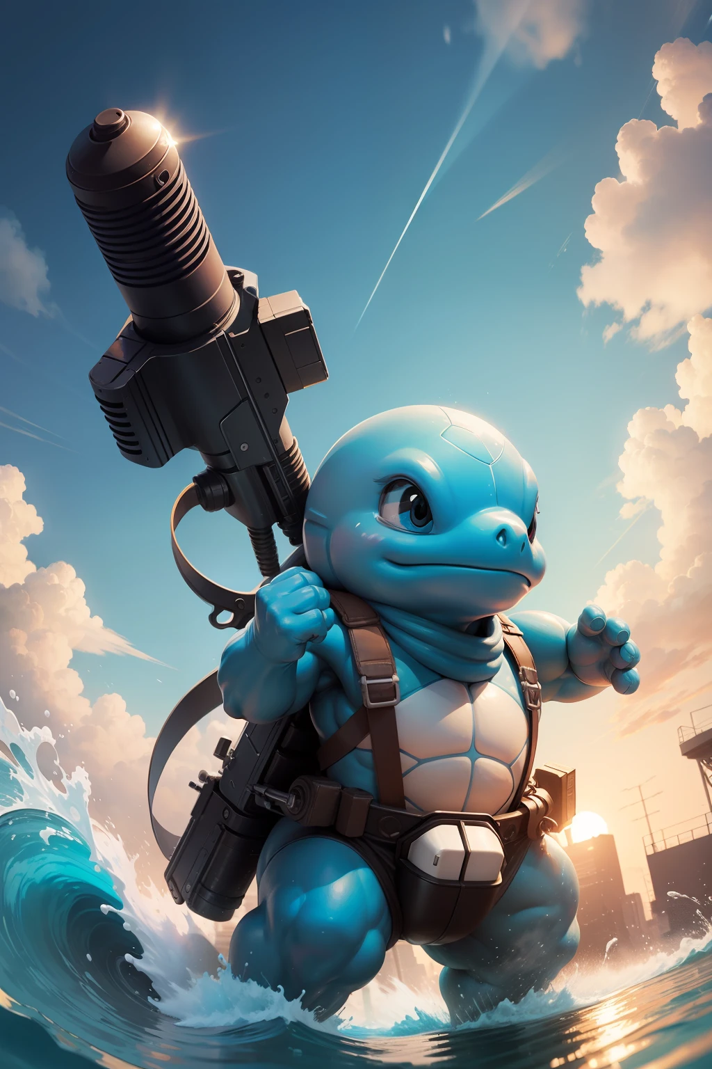 A muscular Squirtle fortified with water cannons.