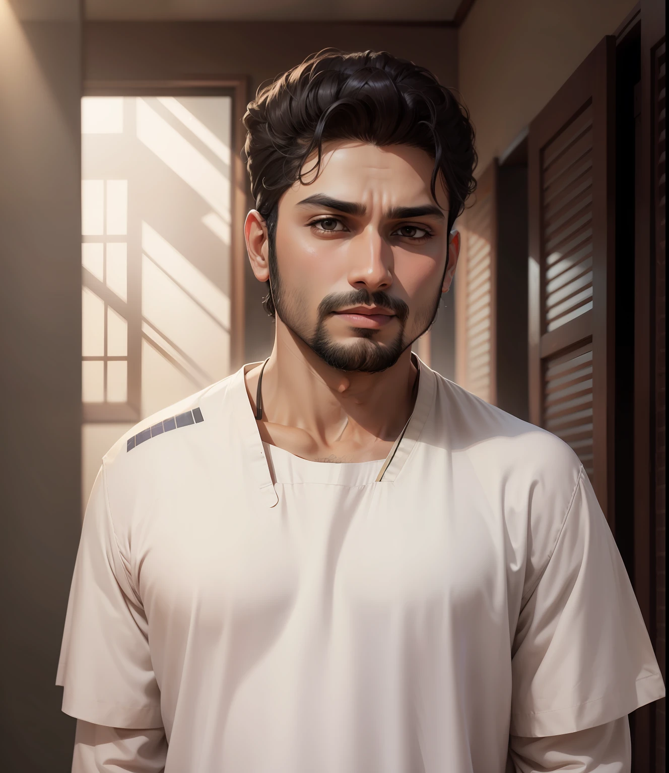 Change background with kurta pajama and islamic pagdi and face side in front