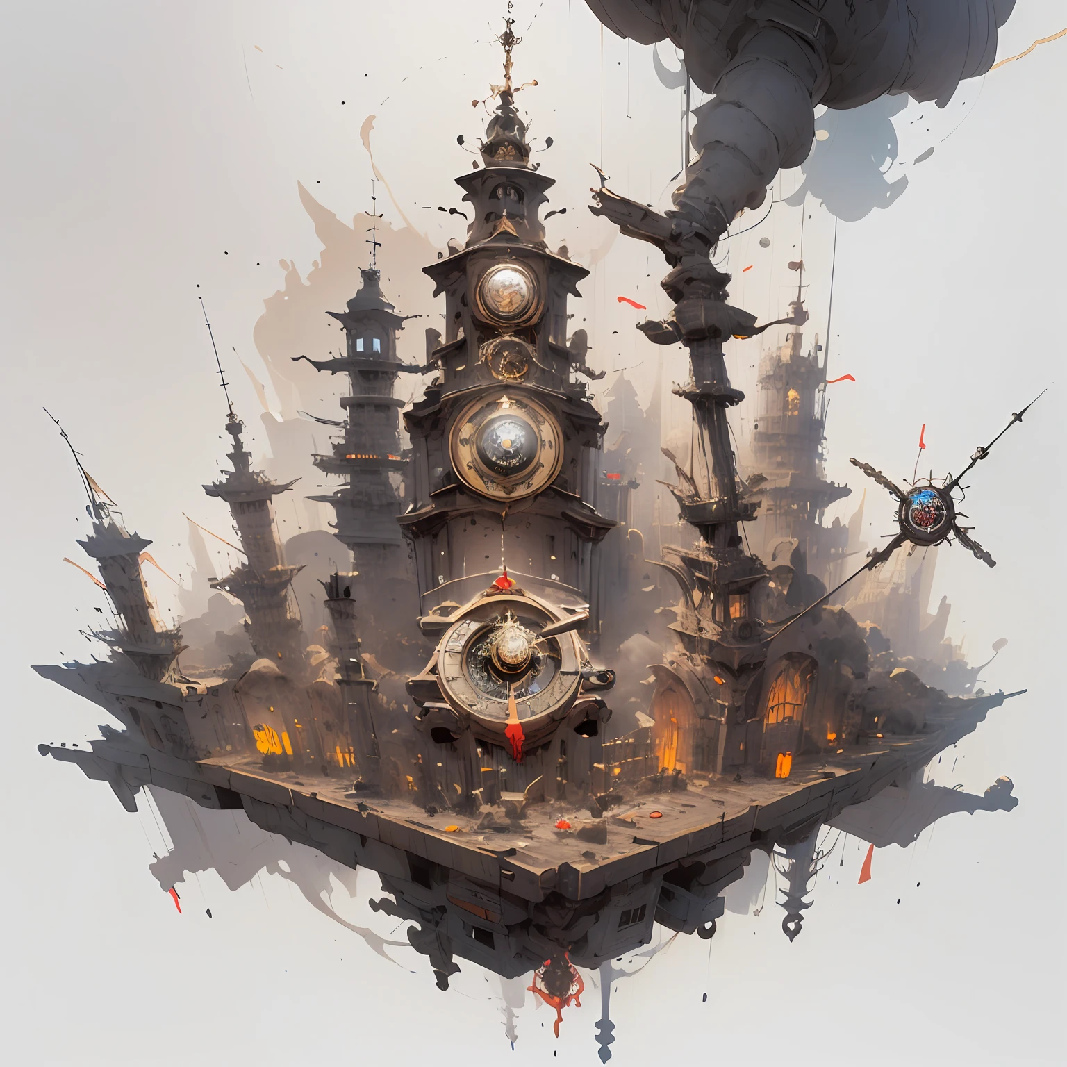 masterpiece, (((best quality))), ((highres)), [(white background:1.5)::5],  ray tracing, bokeh, (steampunk:1.5), neon, polluted sky, (gothic building), (((giant compass right behind the character))), 1girl, (((solo))), from side,  (((looking at viewer))), hiten1,