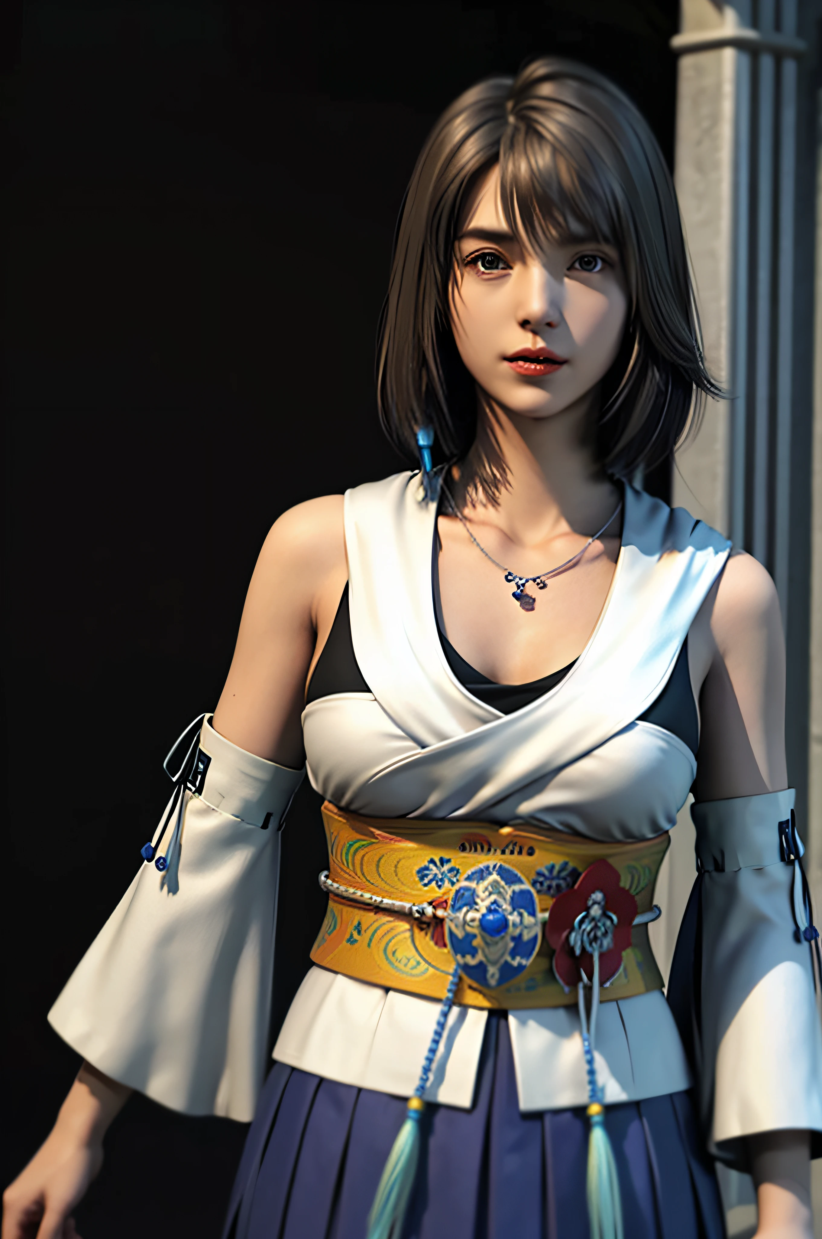 1girl, solo, jewelry, detached sleeves, necklace, blue-beaded earring, hakama skirt
YunaFFX,
ultra high res, photo, photorealistic, highly detailed, detailed face, solo cute woman, royal palace,
medium breasts, (masterpiece, high quality),looking at viewer, gorgeous goddess, absurdly short hair, short hair, (rich:1.4), hair blowing
charming, alluring, dreamlike, royal cloak, ((thick bangs)),Yuna final fantasy,