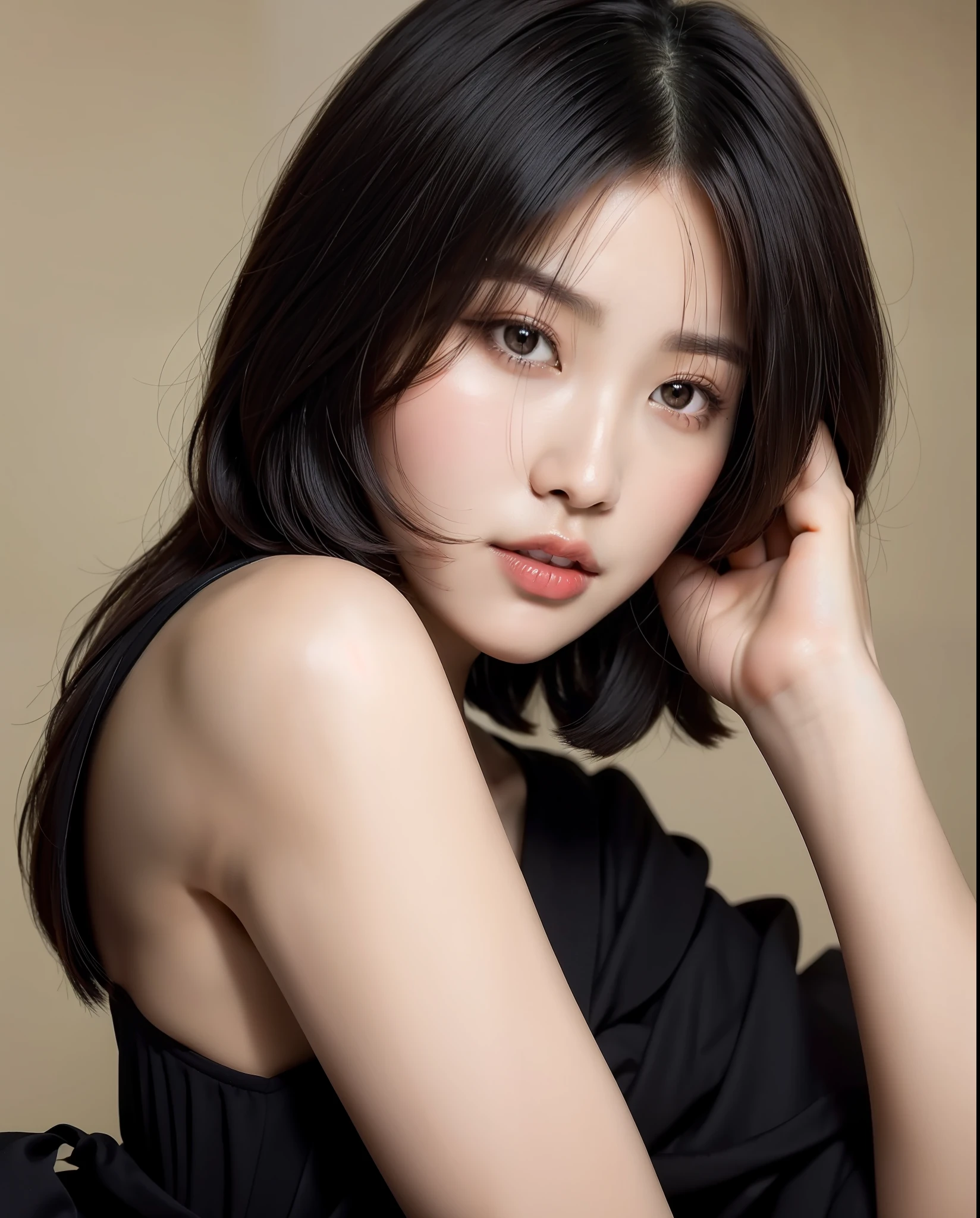 Close up portrait of woman with short black hairstyle, With short hair, Beautiful young Korean woman, Gorgeous young Korean woman, beautiful Korean women, Korean Girl, Young adorable Korean face, Korean Woman, black hime-cut hair, Portrait of female Korean idol, Beautiful Asian Girl, with a bob cut, Beautiful Asian Woman, young cute wan asian face, korean face features