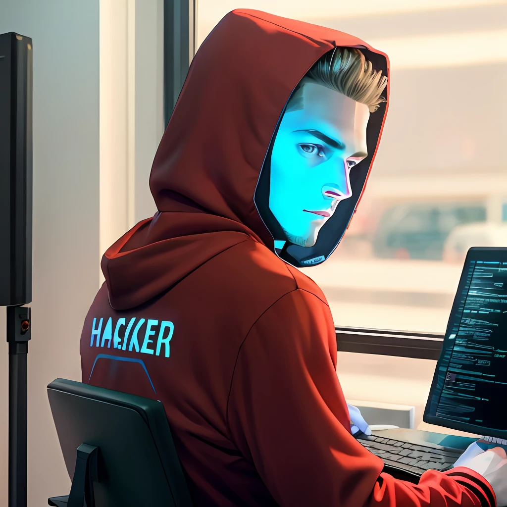 Hacker in red sweatshirt