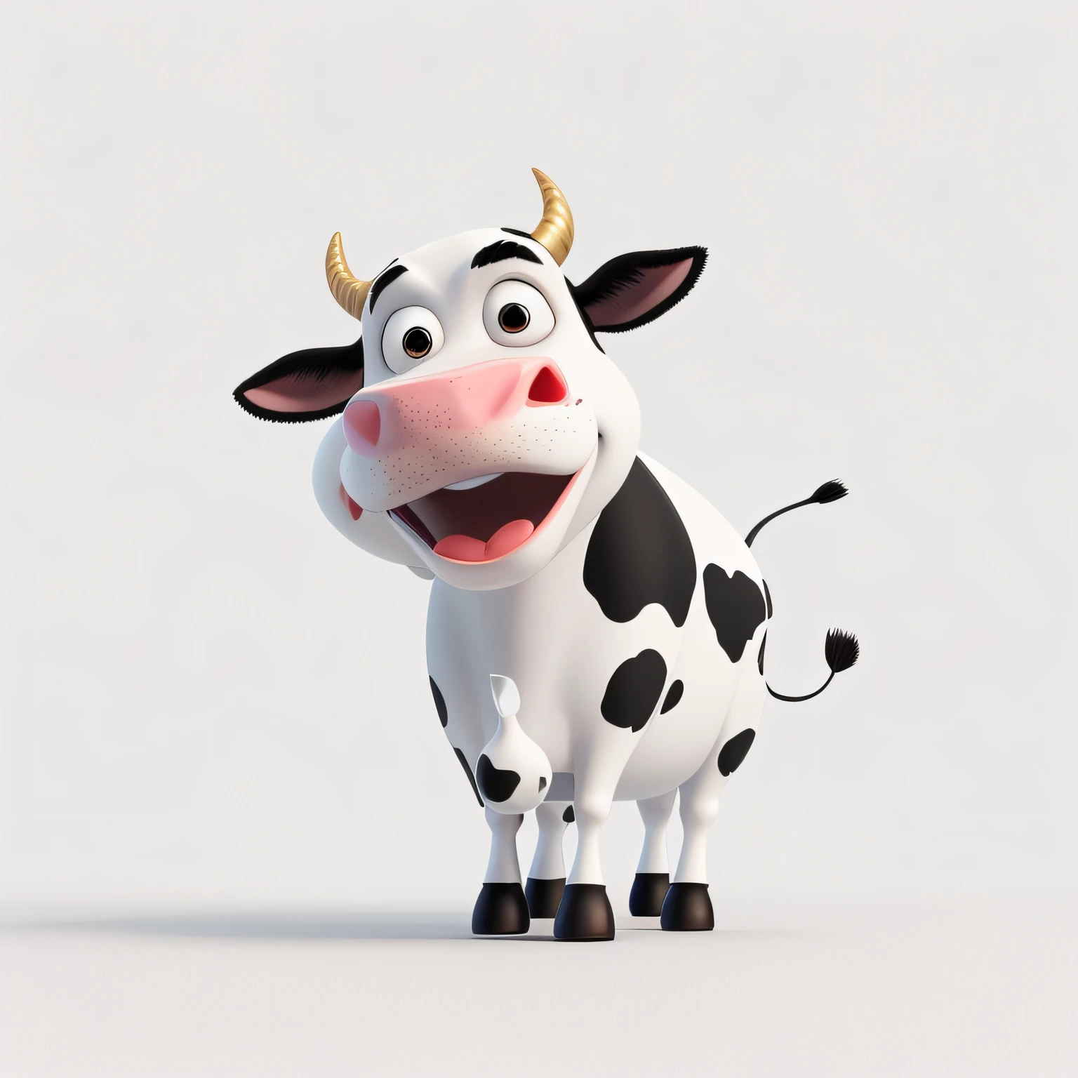 Araffe with horns and a black and white face standing in a white room, vaca, Bovina, "Retrato de um animal de desenho animado, Vacas, um boi, Representado como um personagem da Pixar, 3 d animado, 3d animado, Fantastic , Mikevaca, bonito 3 d render, hd illustration, Funny, vaca voadora, Described as a 3D rendering
