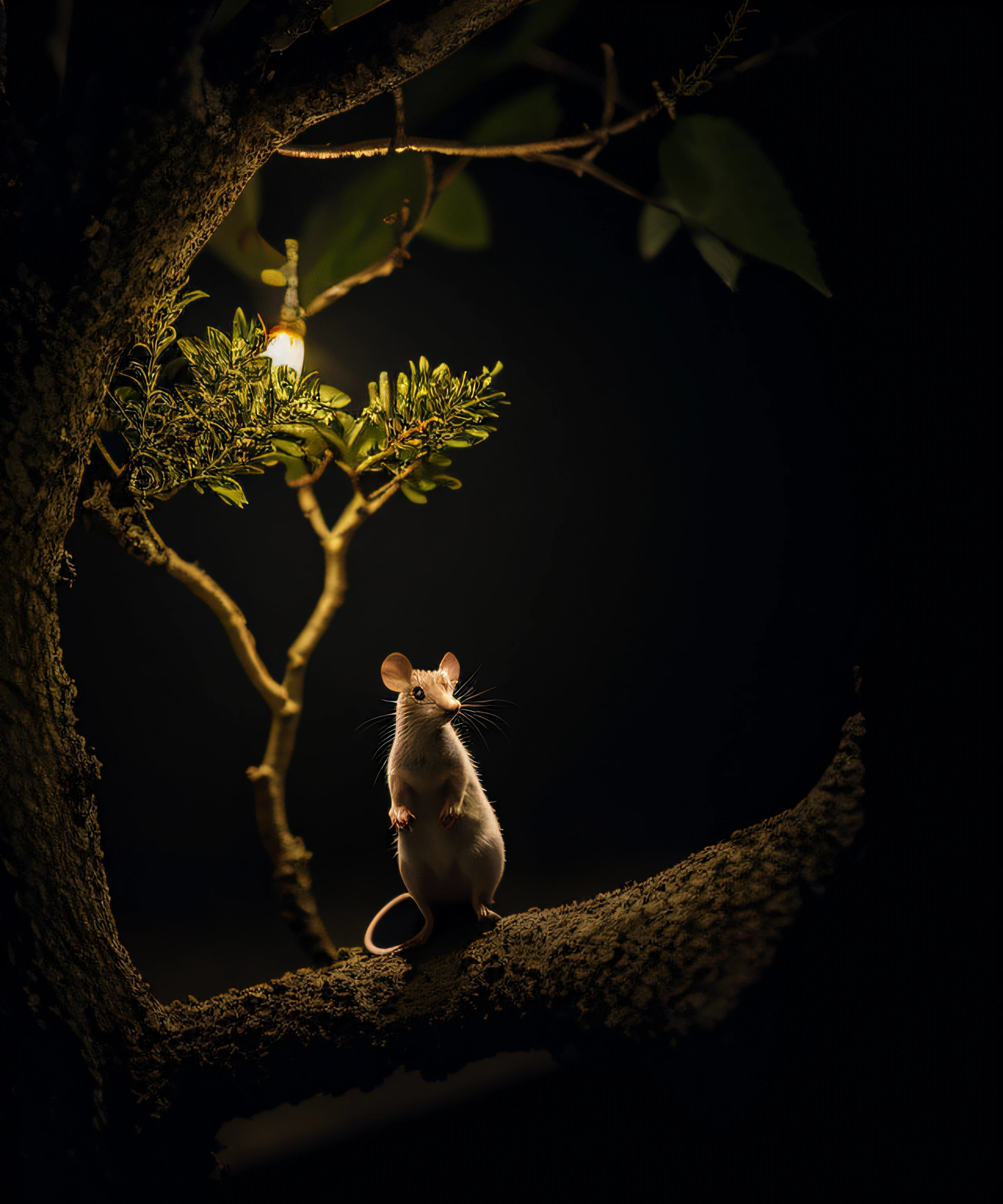 mouse on a tree, hazelnut, cinemactic, Tema escuro, luz da borda