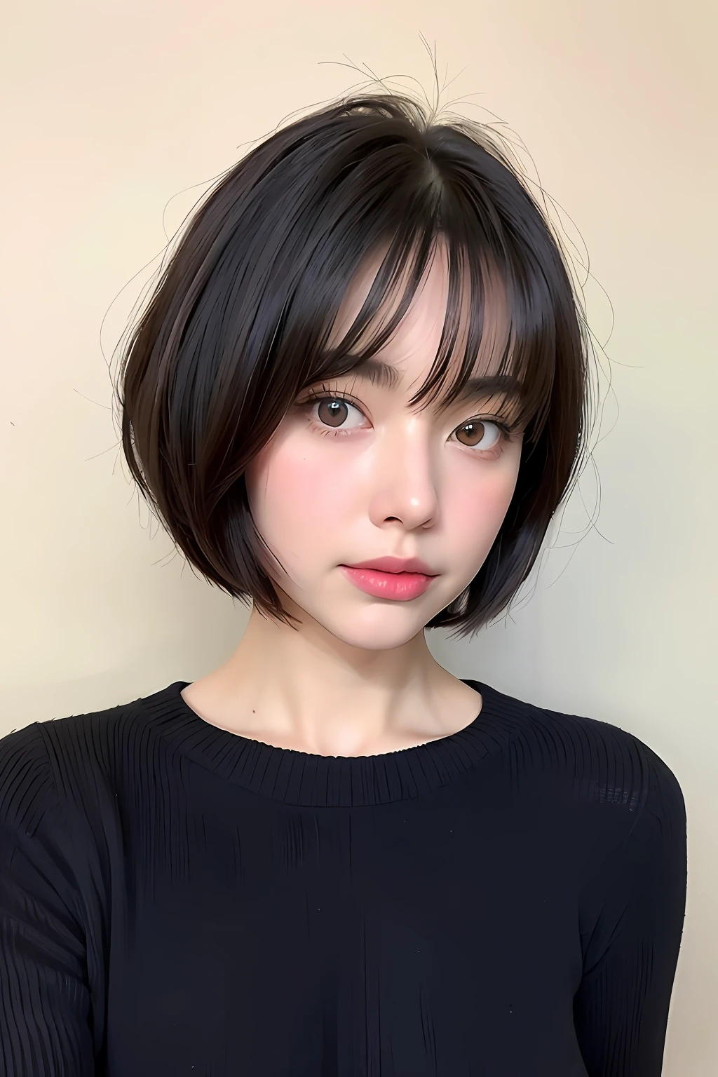 red blush、Colossal tits、、short-hair、Drawing、Wearing a sweater、full body Esbian、(all-fours)