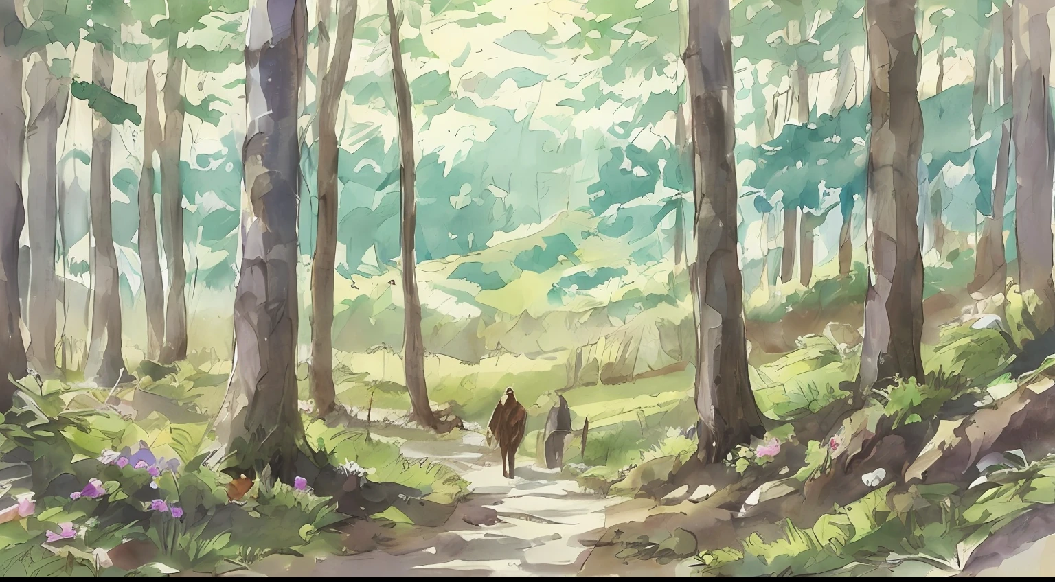 wanderer's nightsong, All hilltops
It's quiet now,
On the tops of all trees
Hear thy voice
Almost no breath;
Birds sleep in trees:
wait, Soon like these
You rest too.
watercolor paiting