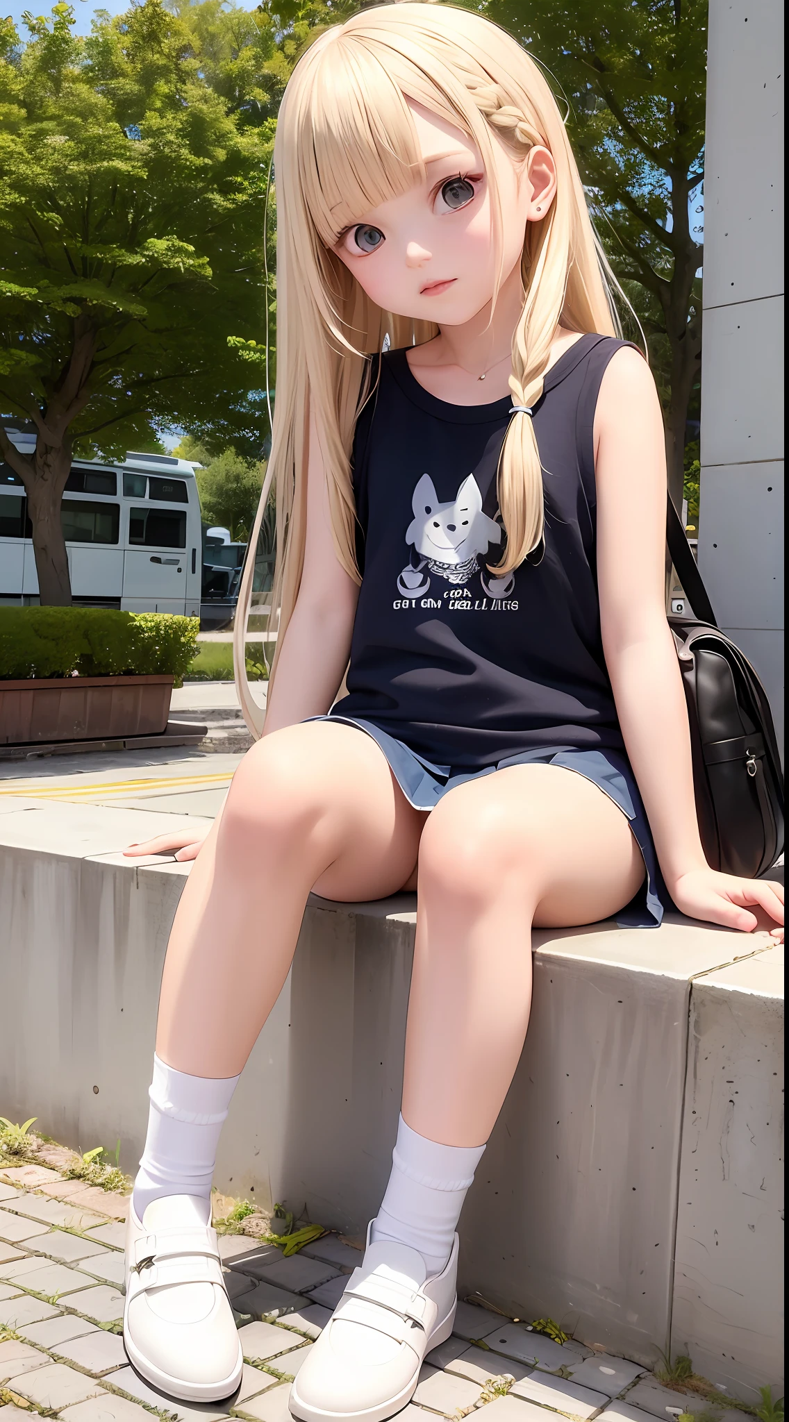 Need,tmasterpiece,Loli,Two people,whaite hair,Golden eyes,Manteau blanc,Look up,full bodyesbian,Hairline,White skin of the,SideBraid,ear studs,White panties fall off from below the knee,Half of the chest is exposed,Little blonde girl sitting side by side on the floor,Open your legs to reveal your panties, Realistic anime little girl rendering, render of a cute 3d anime girl, Anime,Wear a low cut,Miniskirt,Blue and white striped socks,carrying red school bags,Wet clothes,see-through transparent clothes