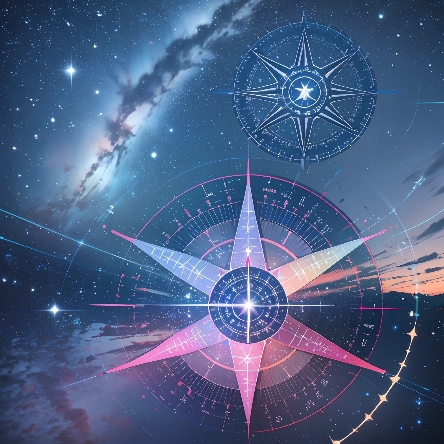 The nine light techniques of the sky connect heaven and earth, compass made of stars in the sky