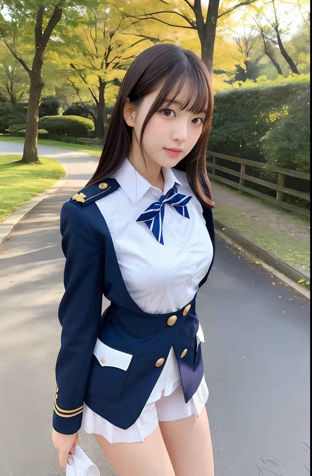 Close up portrait of woman walking in park in uniform、Japan Person Model、Young Sensual Gravure Idol、Young cute gravure idol、Realistic Young Gravure Idol、Realistic sensual gravure idol、Young gravure idols、sophisticated gravure idol、奈良美智、Young skinny gravure idol、beautifull asian girl ever、oppai、full body Esbian、clong legs、If you jump on the spot, you can see white panties