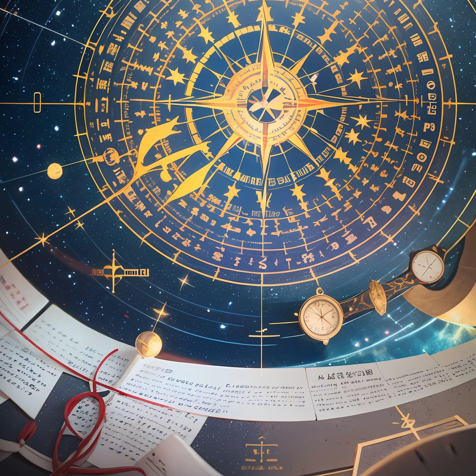 The nine light techniques of the sky connect heaven and earth, compass made of stars in the sky