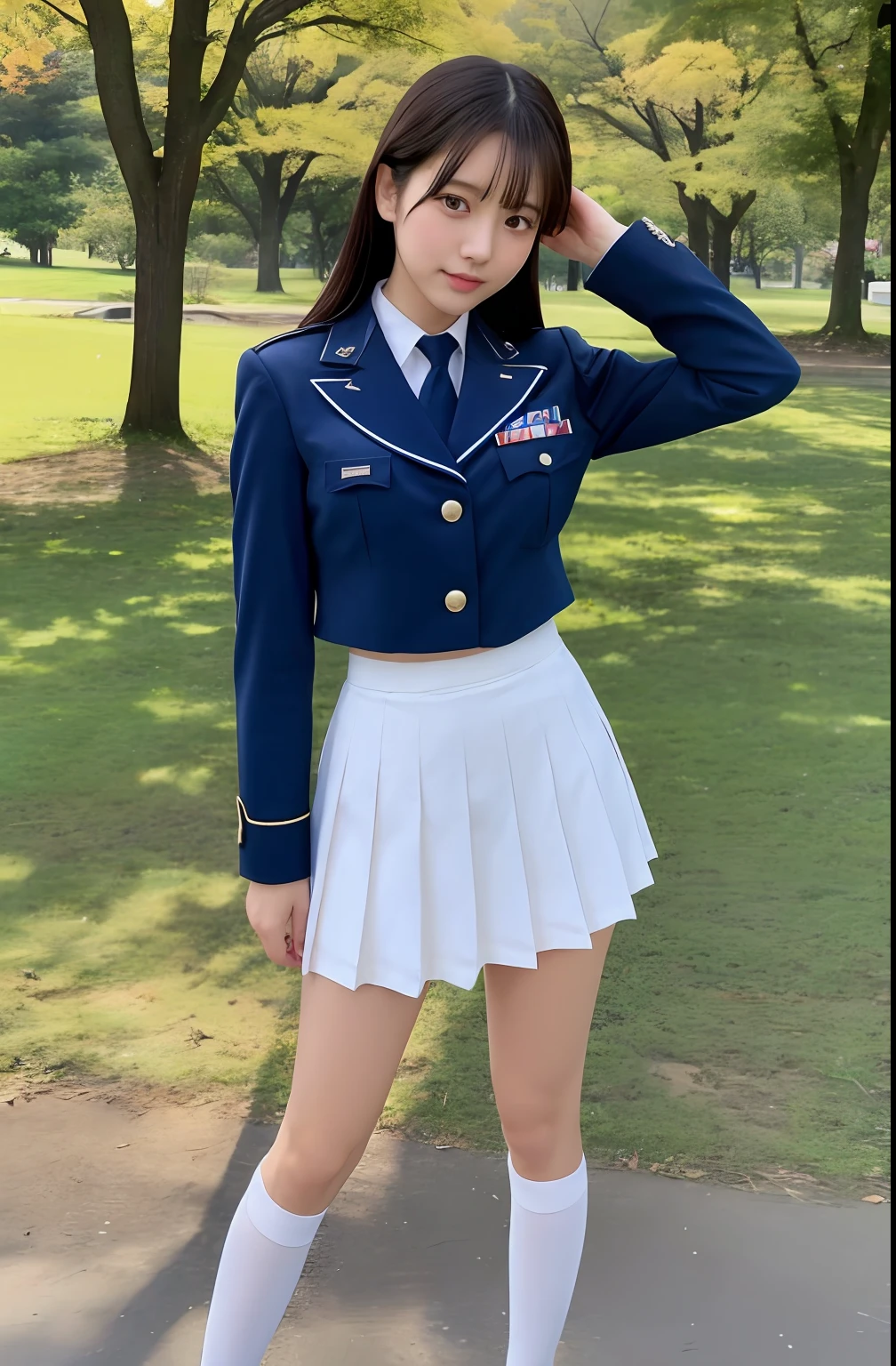 Close up portrait of woman walking in park in uniform、Japan Person Model、Young Sensual Gravure Idol、Young cute gravure idol、Realistic Young Gravure Idol、Realistic sensual gravure idol、Young gravure idols、sophisticated gravure idol、奈良美智、Young skinny gravure idol、beautifull asian girl ever、oppai、full body Esbian、clong legs、Flip up the skirt yourself、Show your pants