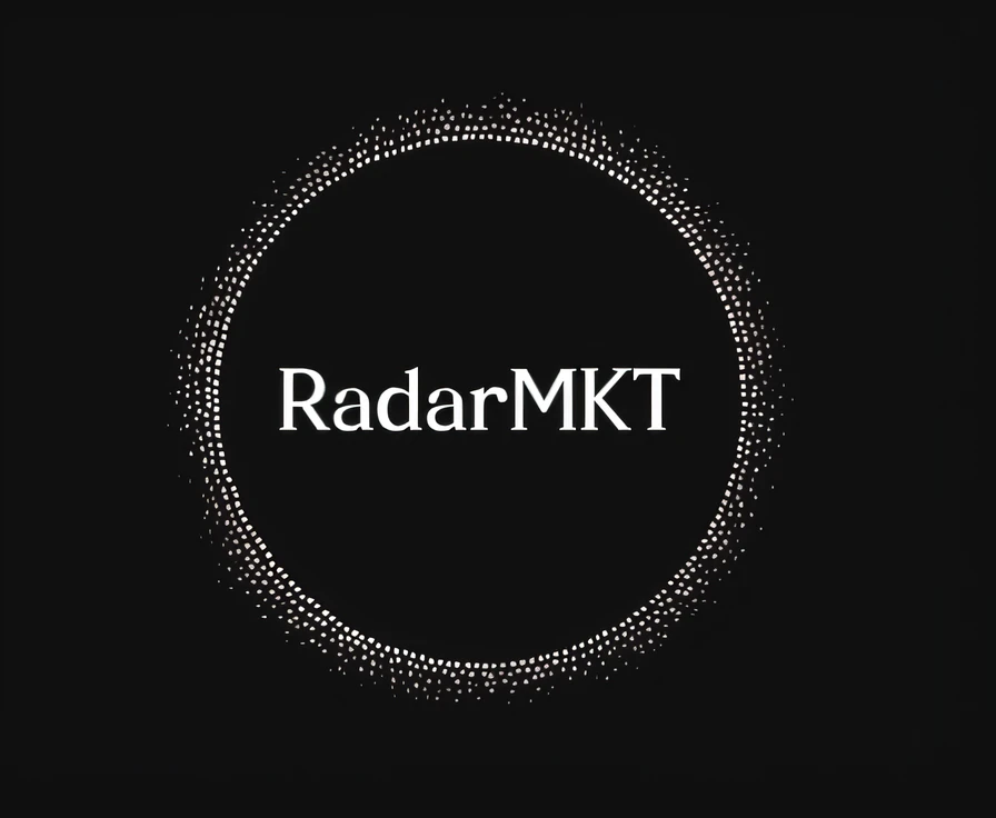 Um logotipo preto e branco com as palavras radar MKT, luz radial, Reddit, trending on r/techwearclothing, trending on ArtStation.', Directed by: Adam Rex, Directed by: Mirko Rački, Directed by: Robert Koehler, Directed by: Elias Ravanetti, Trending in ArtStation 4K, R - MK, Minimalist logo without text, digital illustration radiating