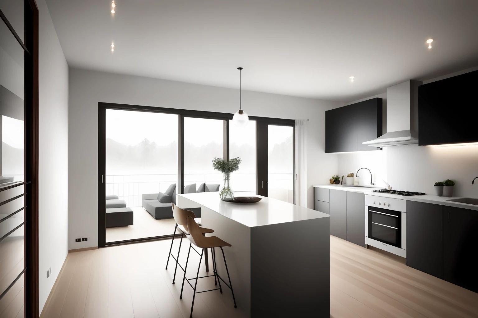 Realistic interior modern minimalist white