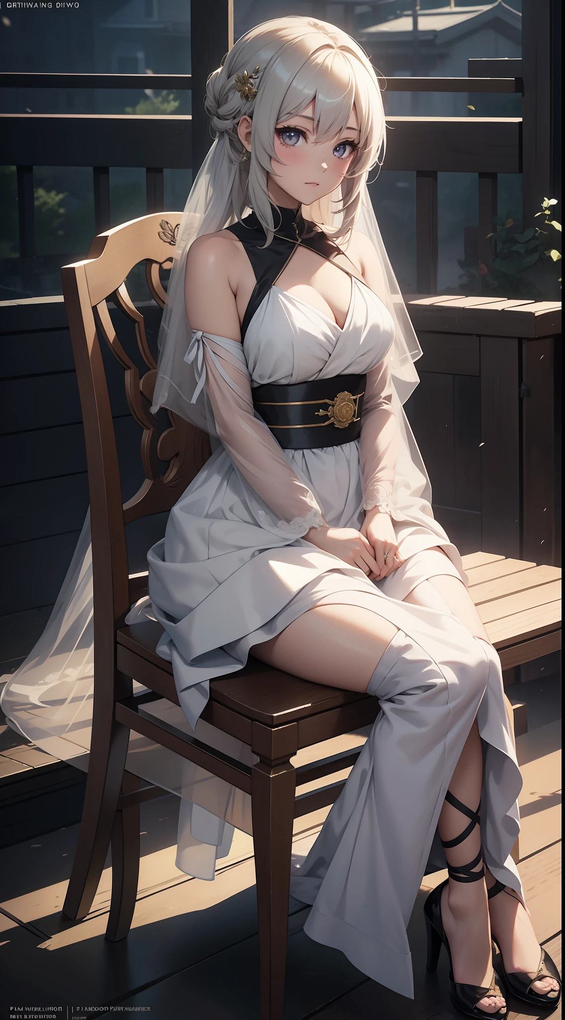 Wedding anime girl sitting on chair, Guviz, Guweiz in Pixiv ArtStation, guweiz masterpiece, Guweiz on ArtStation Pixiv, Guviz-style artwork, 8K high quality detailed art, loli in dress, Kawasi, Detailed digital anime art, trending on artstation pixiv