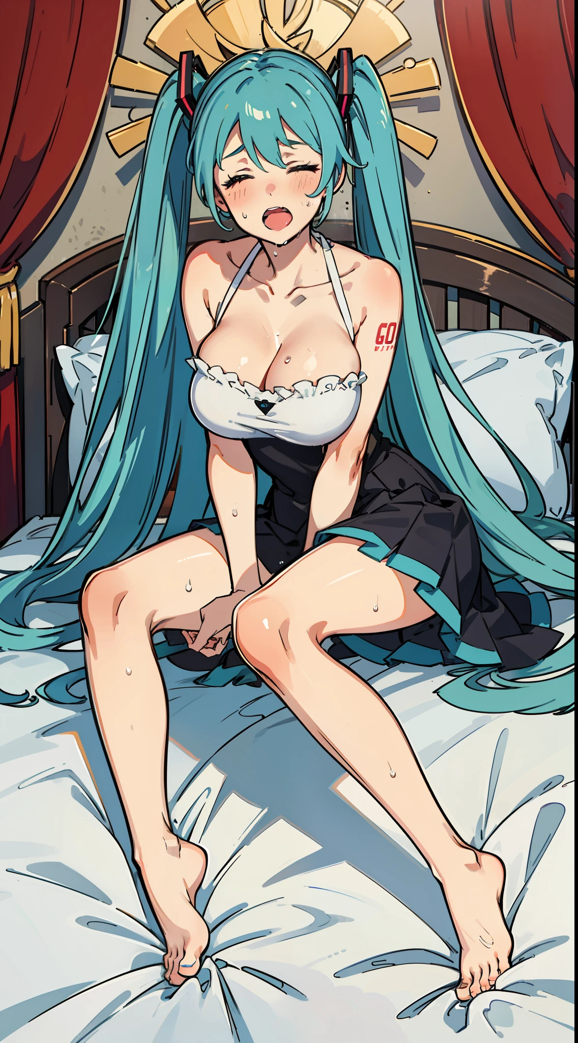 Big breasts Hatsune Miku,Lie down in bed,full of sweat,Orgasmic face,drools,full bodyesbian,比基尼,Tong,Barefoot